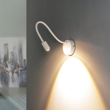 Licht-Erlebnisse Wandleuchte LAGOS, LED fest integriert, Warmweiß, LED Wandlampe Weiß Metall zeitlos Leseleuchte Bett Leuchte