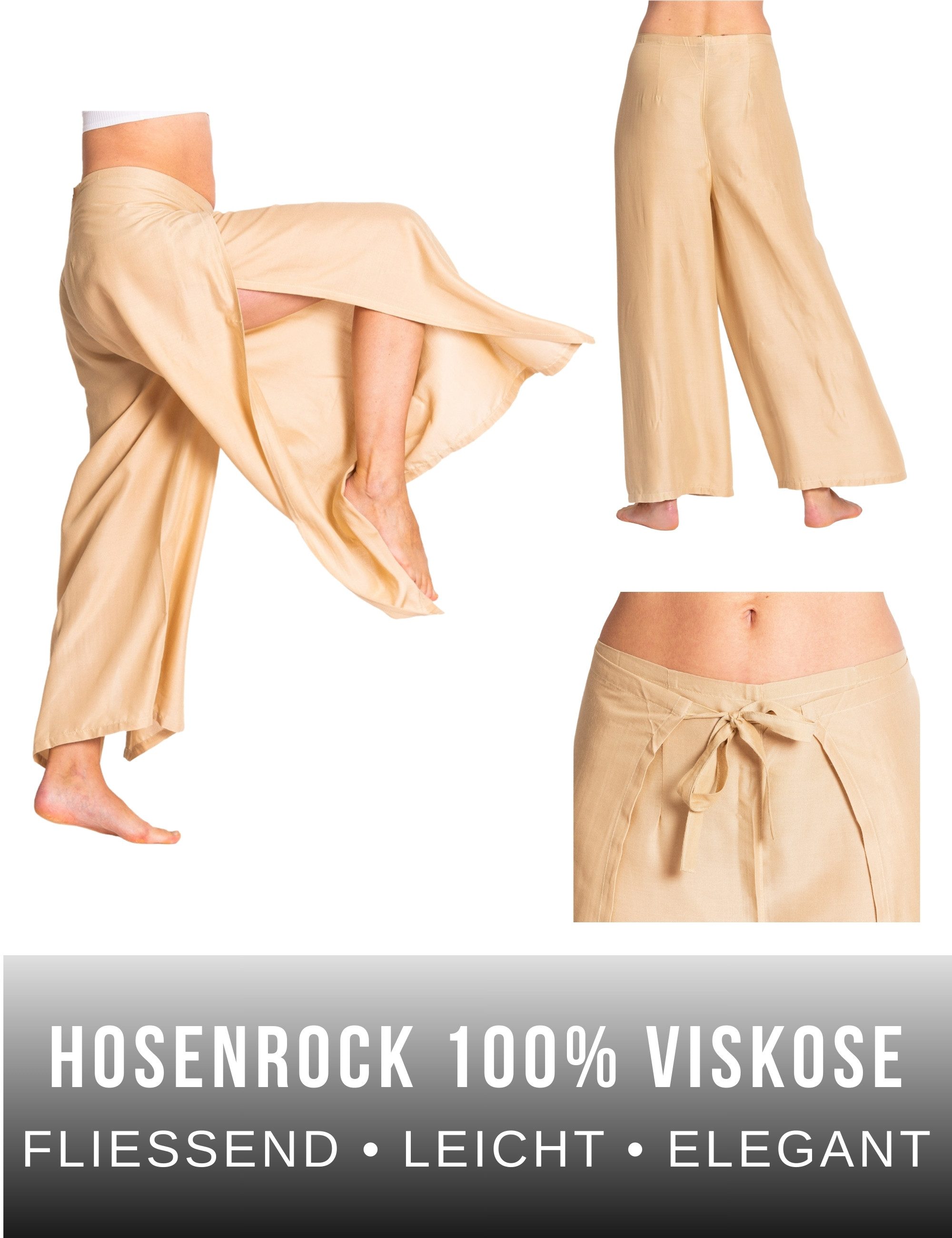 PANASIAM Palazzohose Hosenrock Damen aus leichter Viskose - elegante weite Palazzo Hose Wickelhose einfarbig - gerader Schnitt - luftige Sommerhose Boho Stil