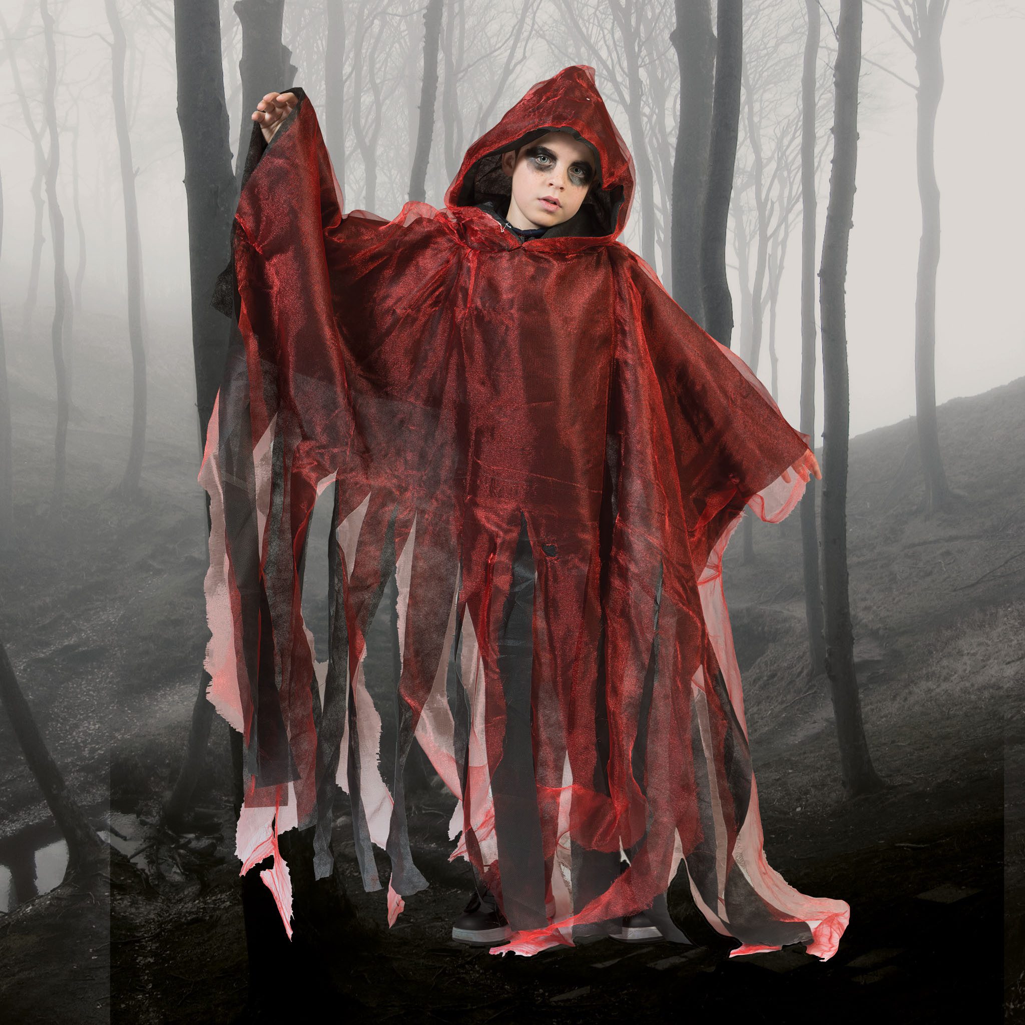 Funny Fashion Hexen-Kostüm Halloween Umhang mit Kapuze für Kinder, Rot