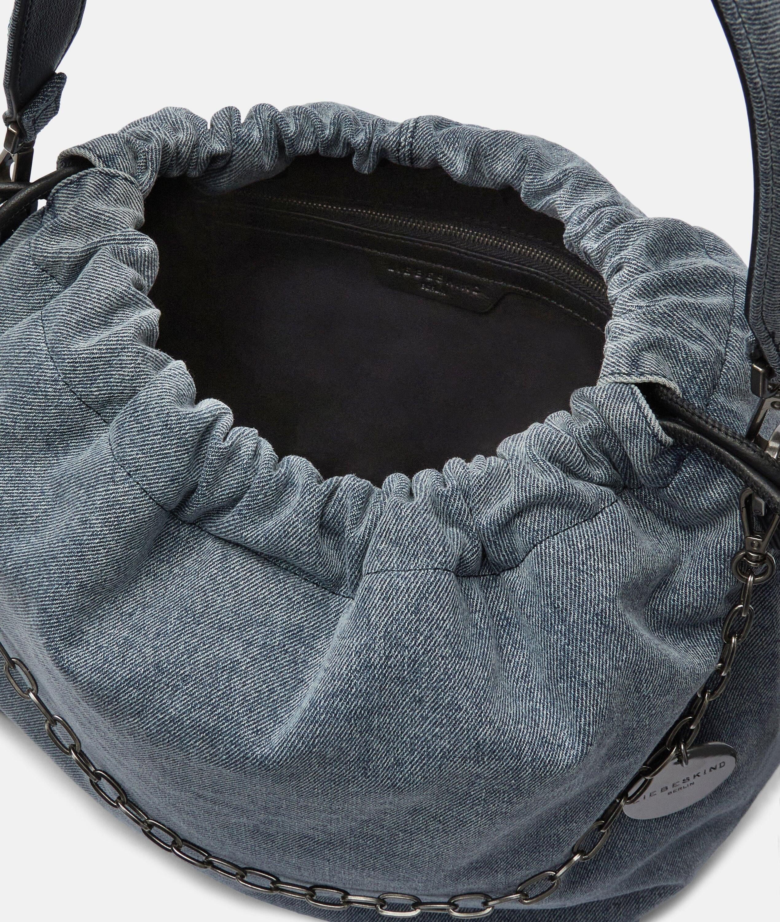Liebeskind Berlin Schultertasche Denim Lya II Hobo M, Geräumige Beuteltasche aus Denim