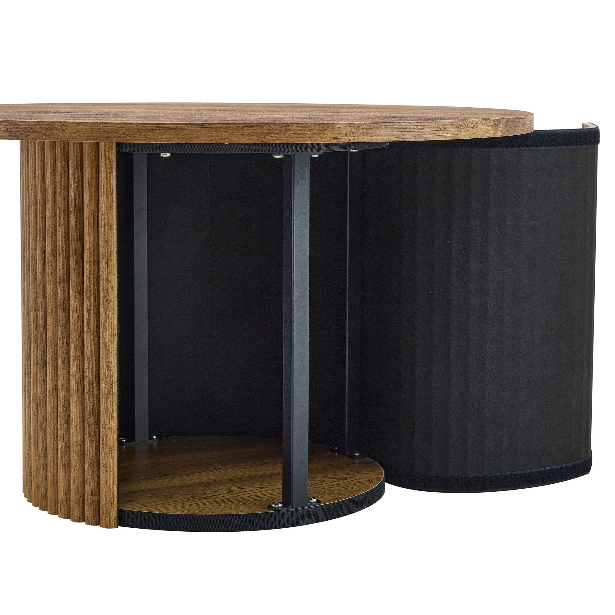 JUFU Couchtisch rund in Holzoptik, Beistelltisch mit geriffeltem Standfuß, ⌀ 70 cm (1-St)