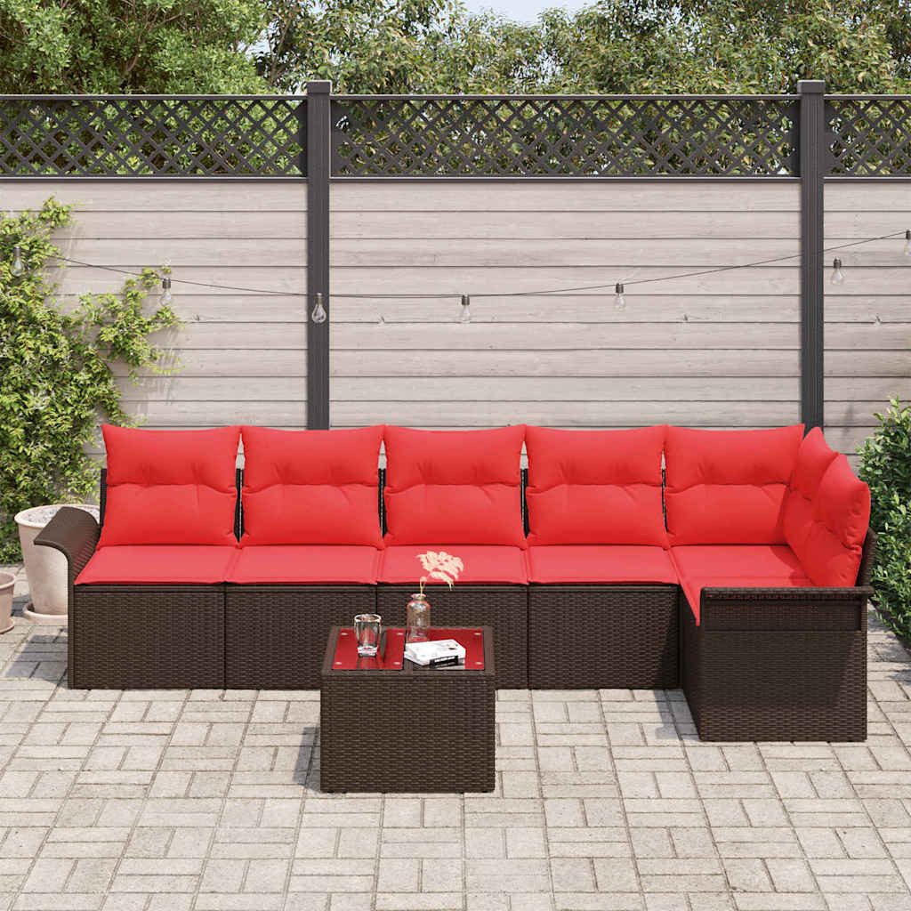 vidaXL Gartenlounge-Set Gartensofa-set mit Speicher 7 pcs Braun Poly-Rattan, (7-tlg)