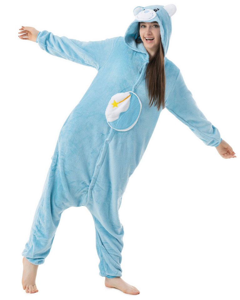 Katara Partyanzug Glücksbärchis Jumpsuit Onesie für Erwachsene S-XL, Karneval, Kigurumi - Glücksbärchi Schlummerbärchi blau L (165-175cm)