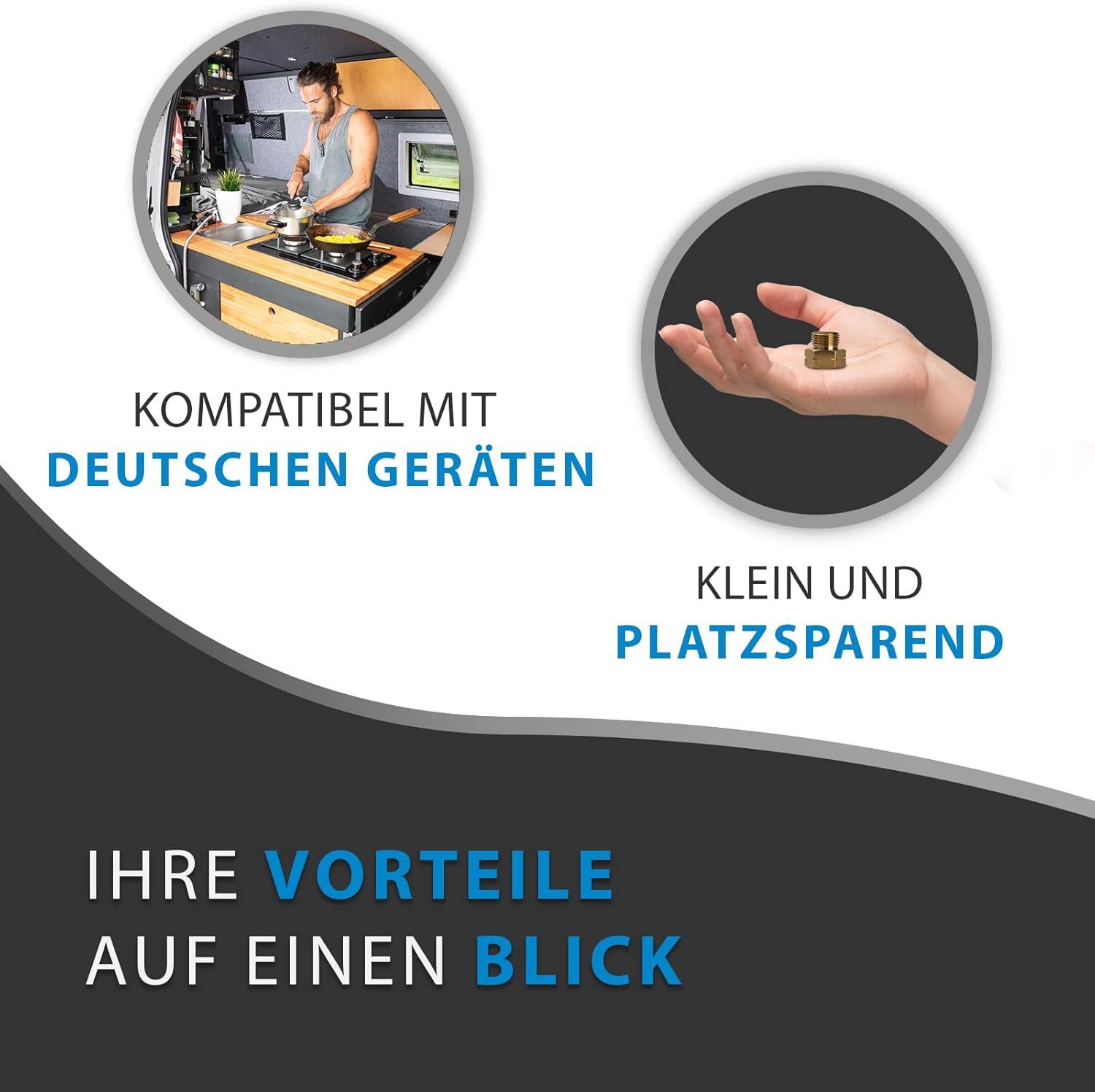 Pelmos Gaskocher Gasanschluss Adapter I 4 teiliges Gasflaschen Adapter, (Set für das EU-Ausland, 4-St), Zum Anschluss von Druckreglern an ausländischen Gasflasc – Bild 5 von 5