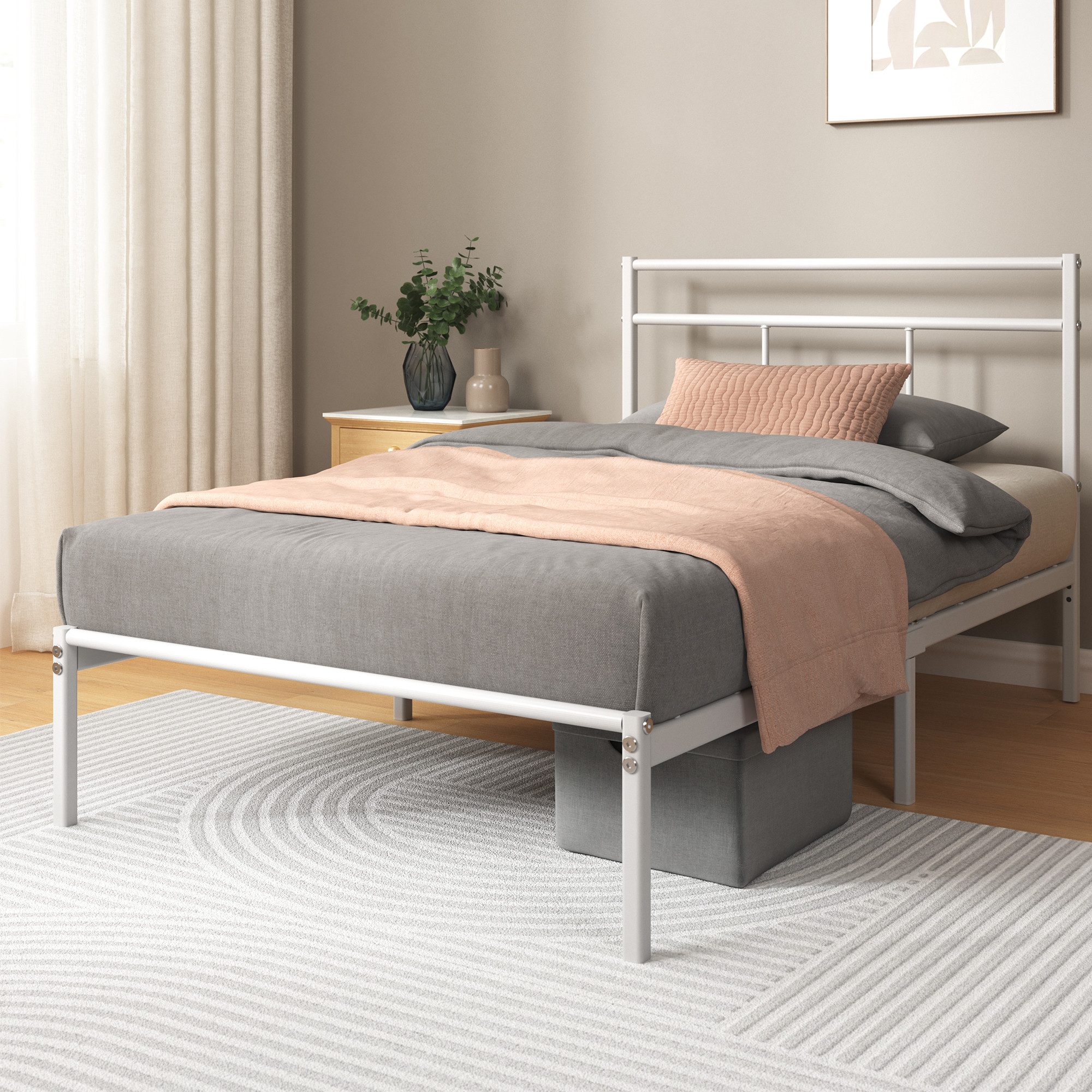 ZINUS Bettgestell Florence Square mit Kopfteil (Weiß, 90x200 cm), Doppel/Ei günstig online kaufen