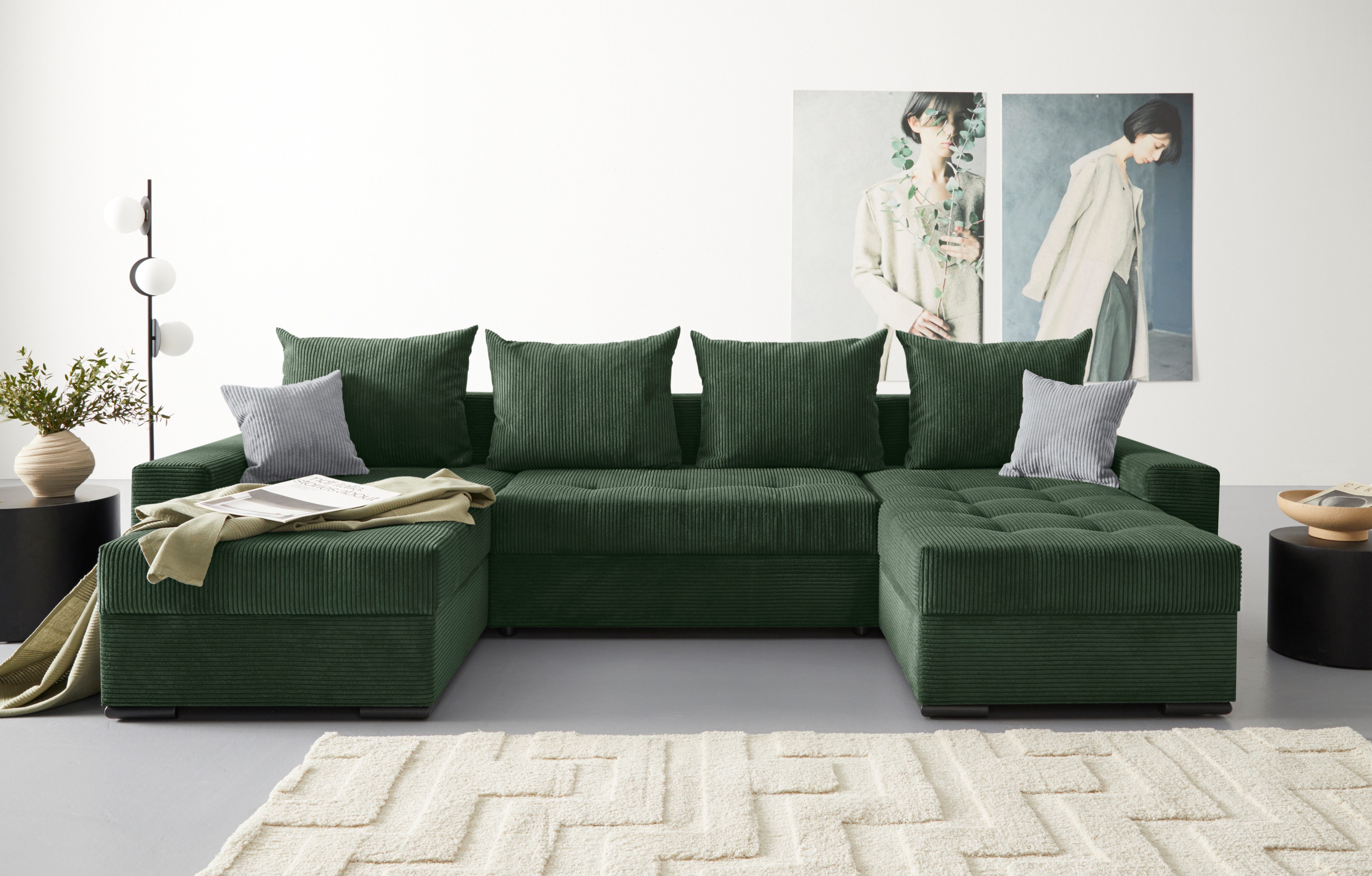 COLLECTION AB Wohnlandschaft Josy XL U-Form, B: 313 cm in Cord, Cord-Mix, mit Bettfunktion, Bettkasten & 2 Zierkissen, Federkern