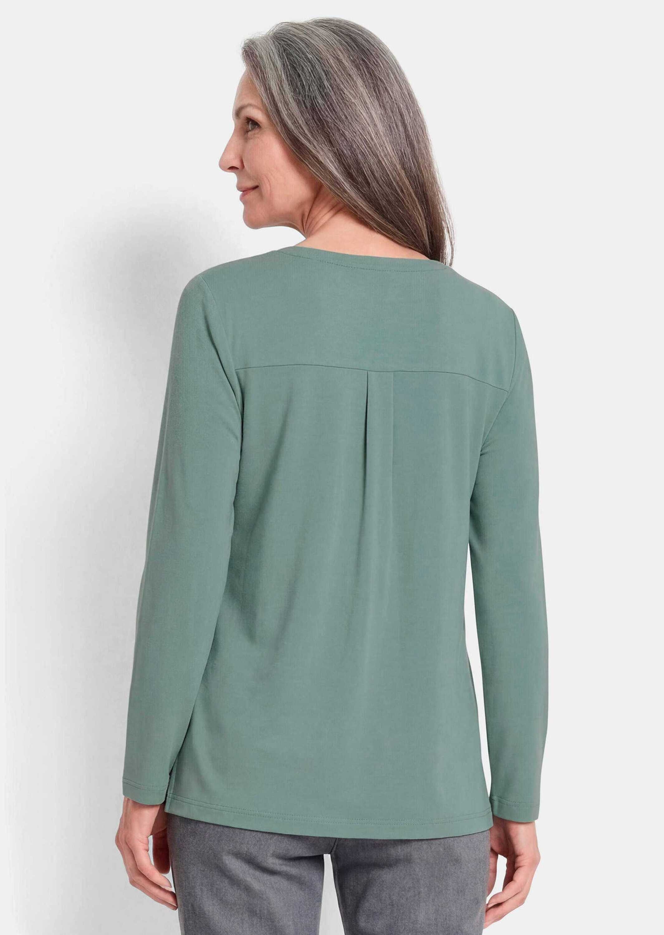 GOLDNER Shirtbluse Elegantes Chiffonshirt mit Jersey-Details Langarmshirt mit Rundhals und V-Schlitz und langen Ärmeln – Bild 3 von 5