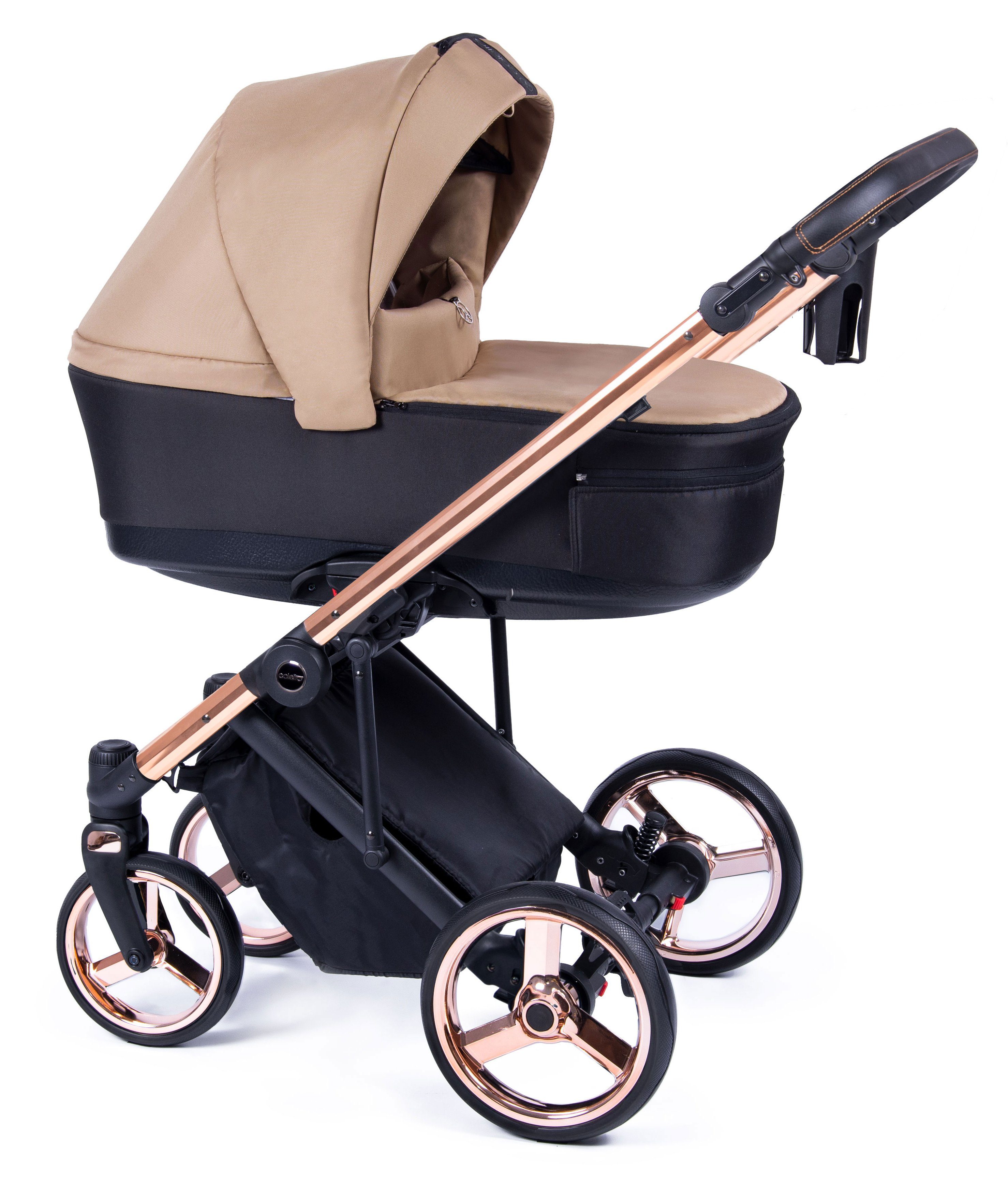 babies-on-wheels Kombi-Kinderwagen 2 Gestell Fado Designs Braun = Teile - 14 gold in in 1 - Kinderwagen-Set 24