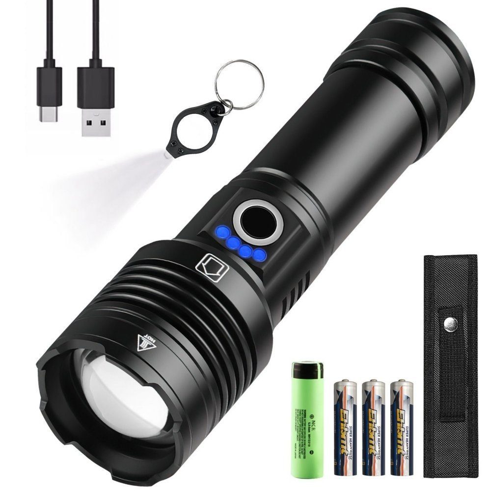 MDHAND LED Taschenlampe Extrem Hell Taschenlampe,Taschenlampe Led Aufladbar 10000 Lumen, (Set, 1-St), für Camping, Wandern, Outdoor, Notfäll