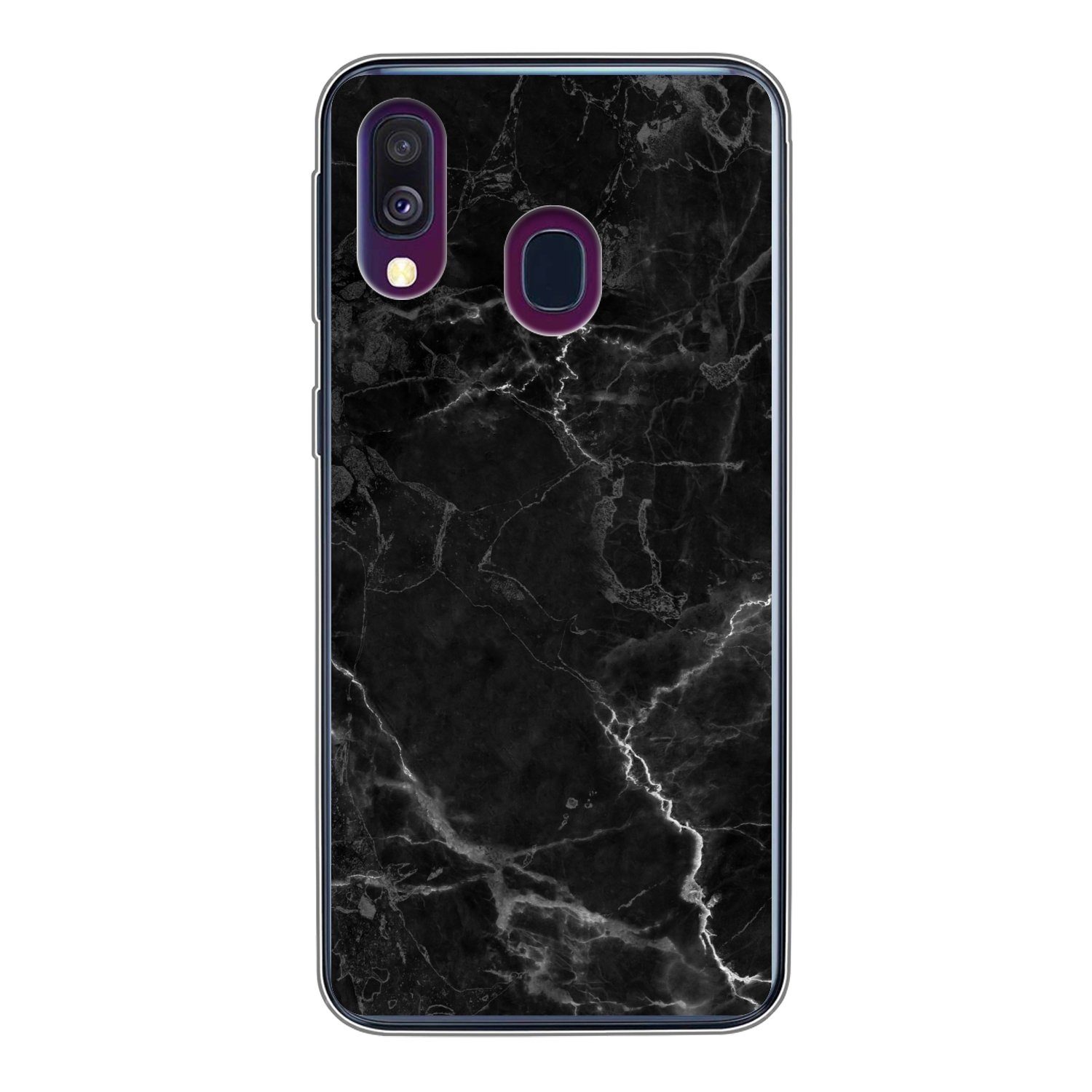 MuchoWow Handyhülle für Samsung Galaxy A40 Marmor - Schwarz - Weiß - Textur - Marmoroptik, Smartphone-Bumper, Print, Handy Schutzhülle Dünn