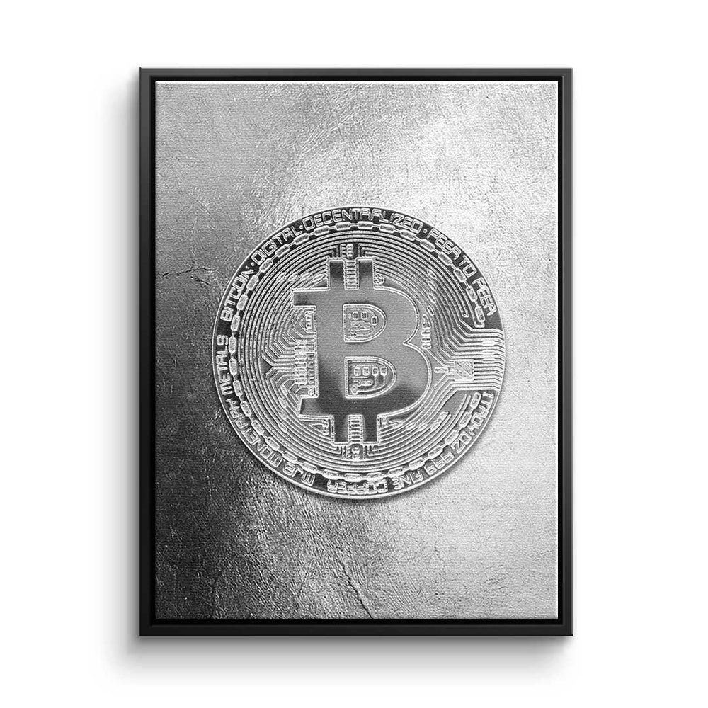 DOTCOMCANVAS® Premium - Trading - Leinwandbild, - Crypto Leinwandbild - Rahmen Bitcoin Silber schwarzer Motivation