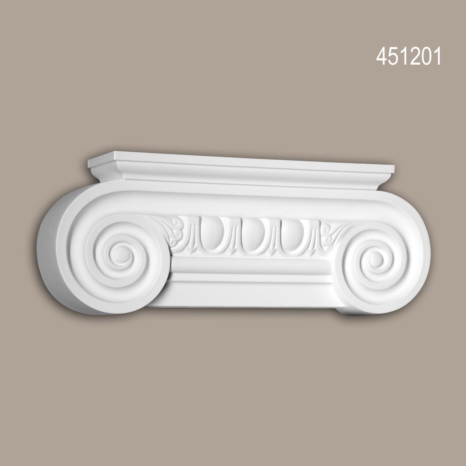 Profhome Wanddekoobjekt 451201 (Pilaster Kapitell, 1 St., Fassadenelement, Pilaster, Außenstuck, Wanddekor), weiß, vorgrundiert, für Fassadendekoration, Stil: Ionisch