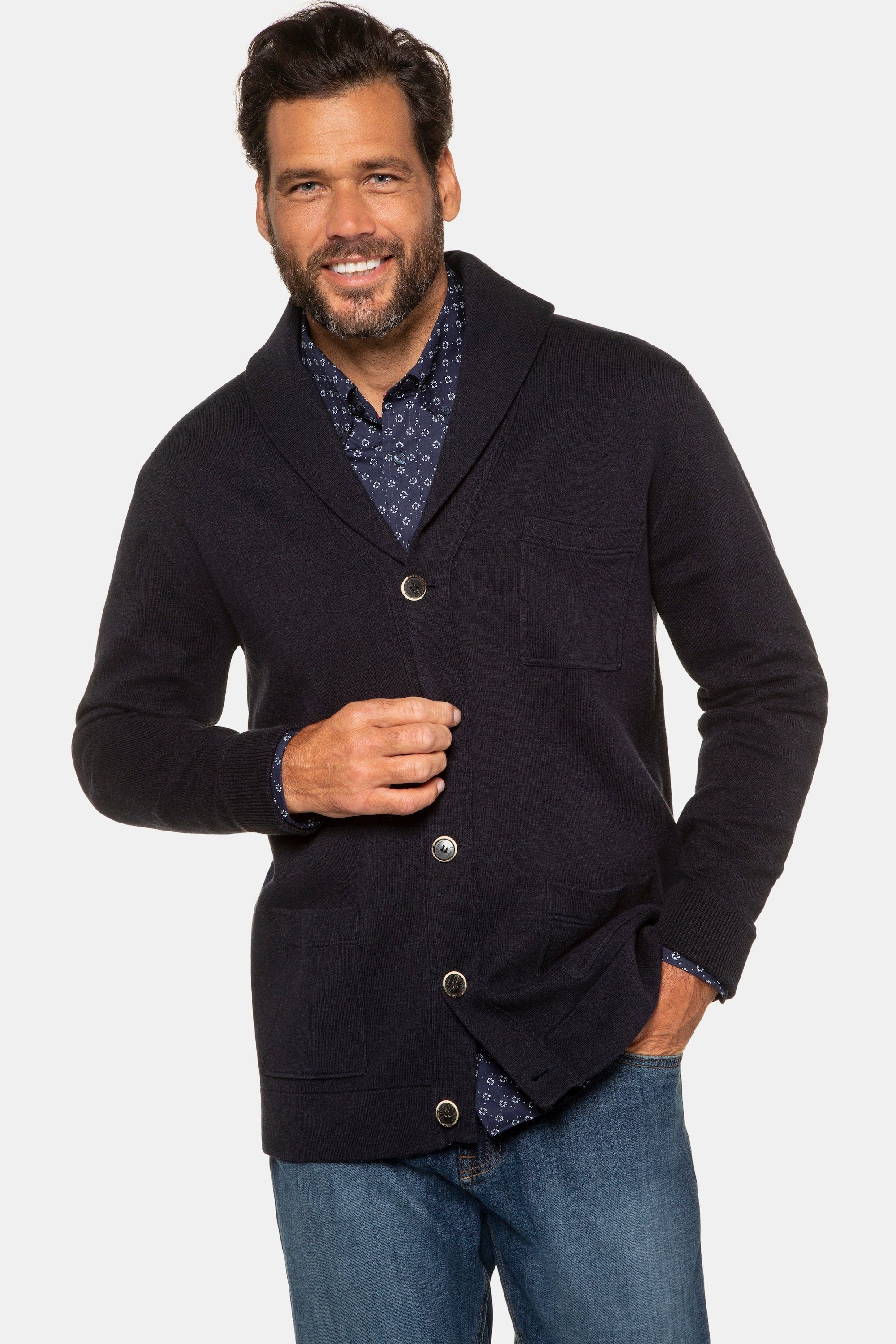 JP1880 Poloshirt Strickjacke Schalkragen Rippbündchen