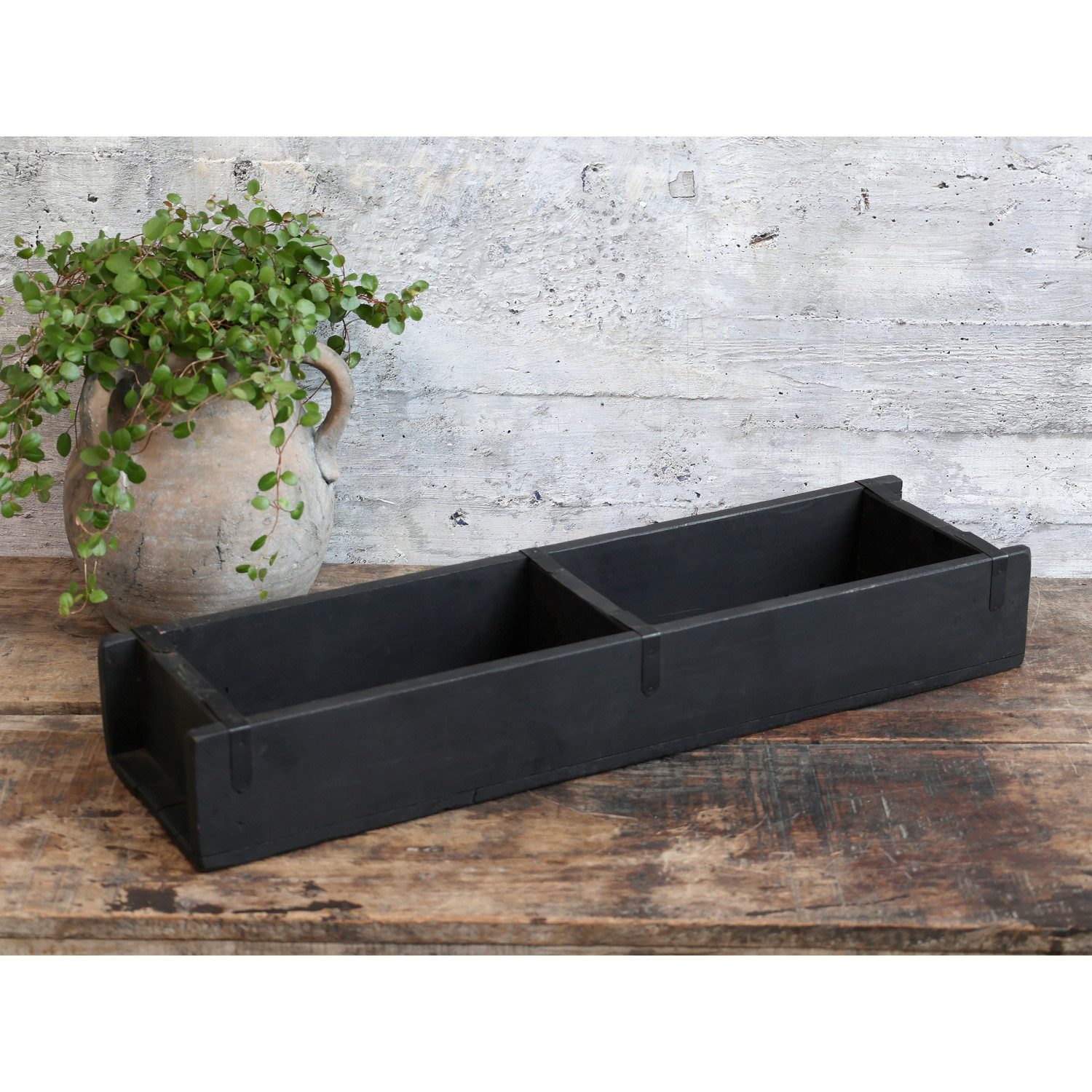 Macosa Home Dekokiste Backsteinform doppelt schwarz Deko-Holzkiste massiv 56 cm Unikat (Tischdeko Wohnaccessoire Aufbewahrungskiste), Vintage Dekokiste Küchen-Organizer Badorganizer