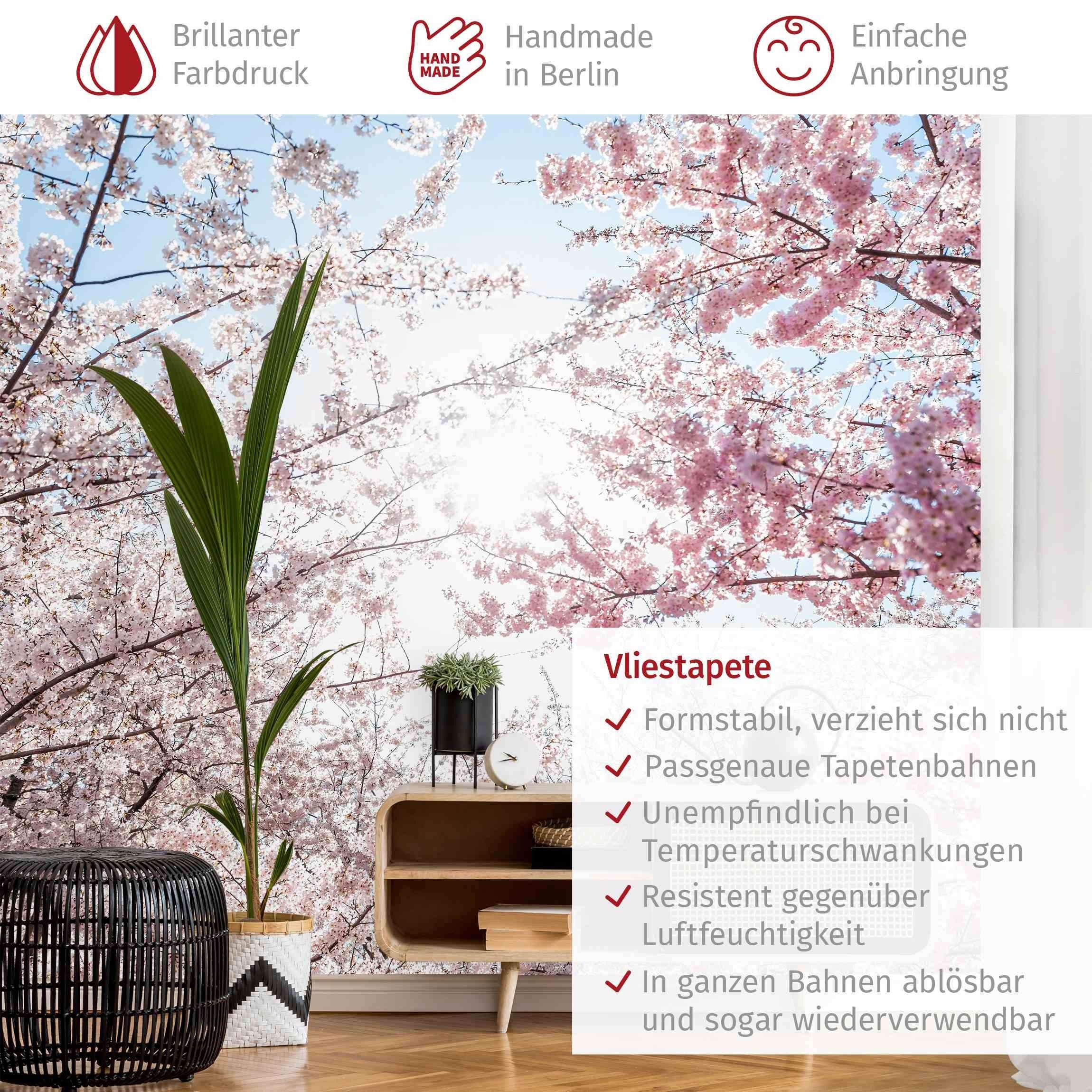 Bilderdepot24 Fototapete Blumen Kirschblütenzweigen Blumentapete Floral Natur Modern Kunst, Glatt, Matt, (Vliestapete inkl. Kleister oder selbstklebend), Wohnzimmer Schlafzimmer Küche Flur Motivtapete Vliestapete Wandtapete