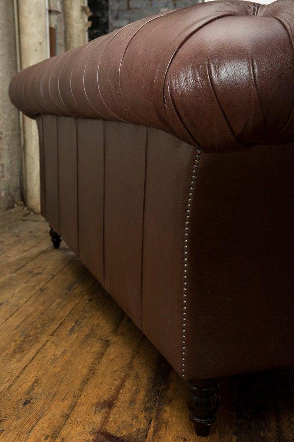 JVmoebel Chesterfield-Sofa 100% Sitzer Leder Made in Chesterfield Sofa Sofas Polster 3 Design Europe Sofort