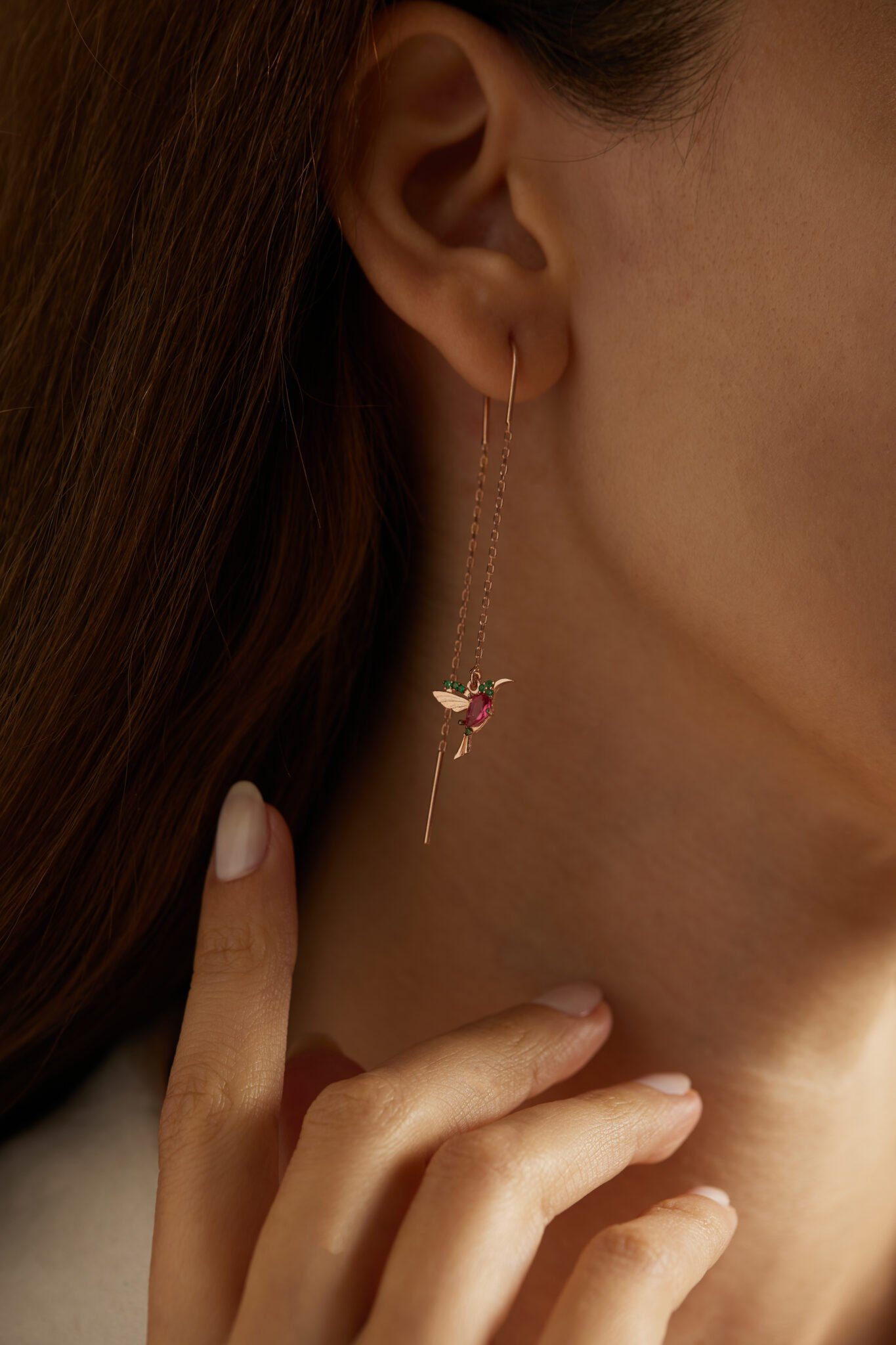 Einzelstück Paar mit vergoldet, rosé Kolibri Ohrhänger Sterling funkelnden Steinen Ohrringe Silber, 925 aus Einzelstück
