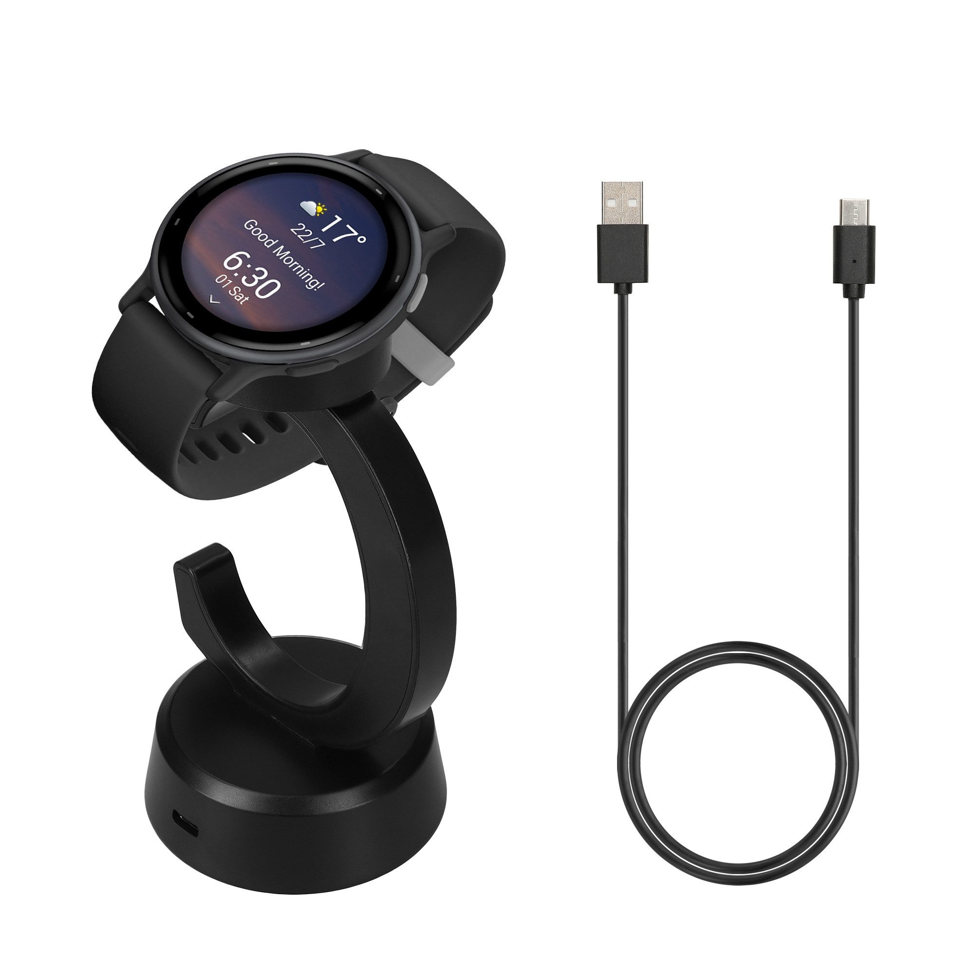 kwmobile USB Ladegerät für Garmin Vivoactive 6 / Vivoactive 5 / Forerunner 55 Smartwatch-Ladekabel, (13.50 cm), Smart Watch Ladestation - Ladekabel mit Standfunktion