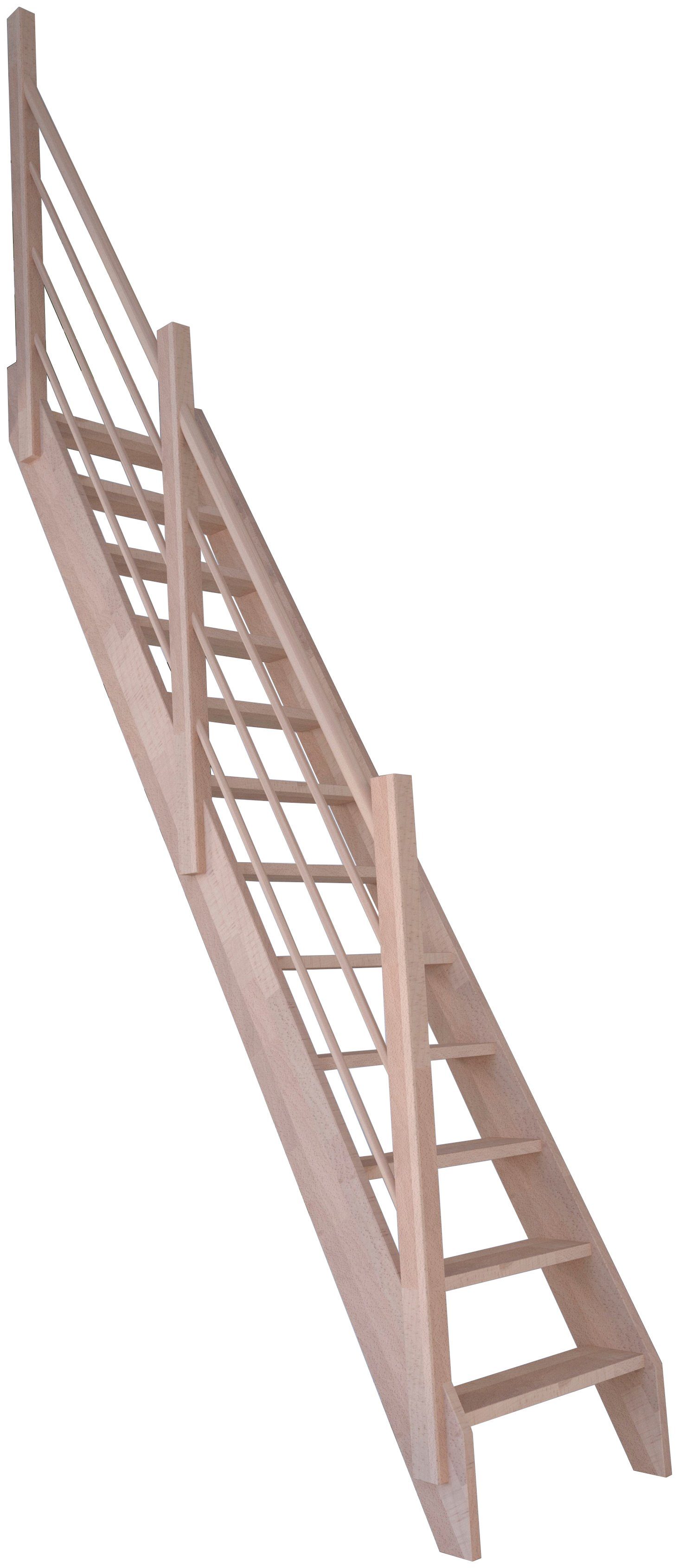 Geländer Buche Links, Design Holz-Holz 3000, offen, Starwood Wangenteile Durchgehende Raumspartreppe Stufen