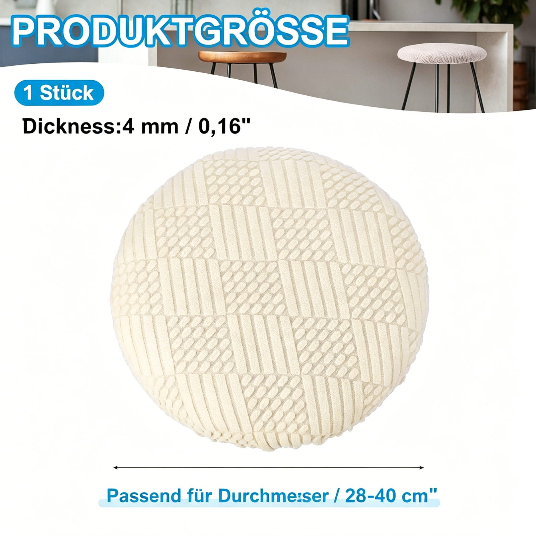 Diwzbyn Stuhlhusse Runde elastische Stuhlhusse, waschbare runde Barhocker-Bezugshusse, elastischer Sitzbezug, geeignet für runde Sitzflächen von 28–40 cm – Bild 2 von 5