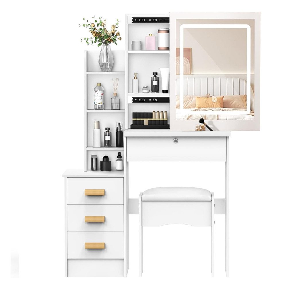 Schminktisch Frisiertisch mit Schiebespiegel und Hocker, schlafzimmer Frisiertisch