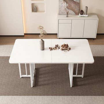 Flieks Esstisch (158x76x75 cm, 1-St), rechteckig Küchentisch Schreibtisch Arbeitstisch Weiß, Metallbeine