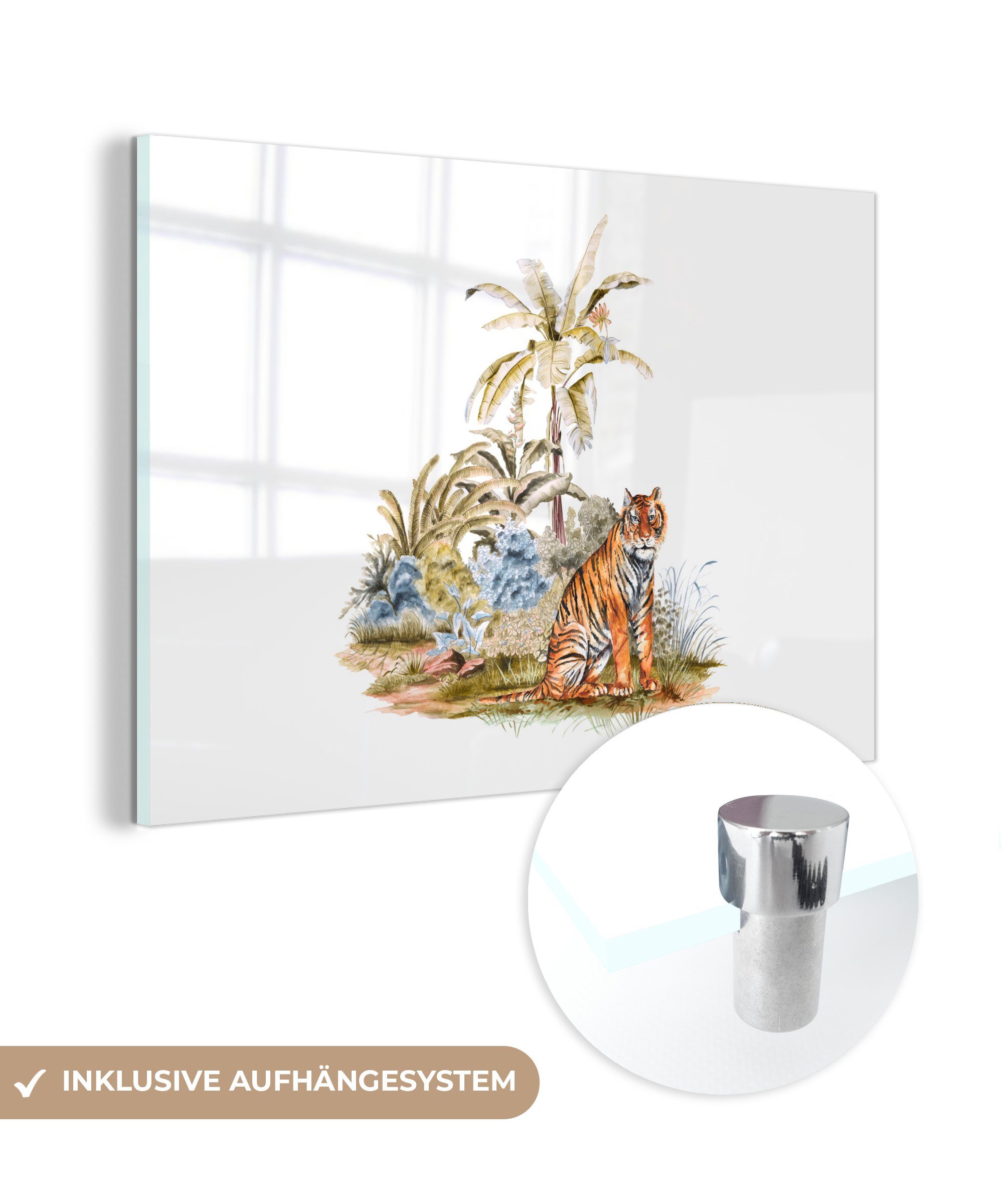 MuchoWow Acrylglasbild Tiger - Wald - Gemälde, (1 St), Acrylglasbilder Wohnzimmer & Schlafzimmer