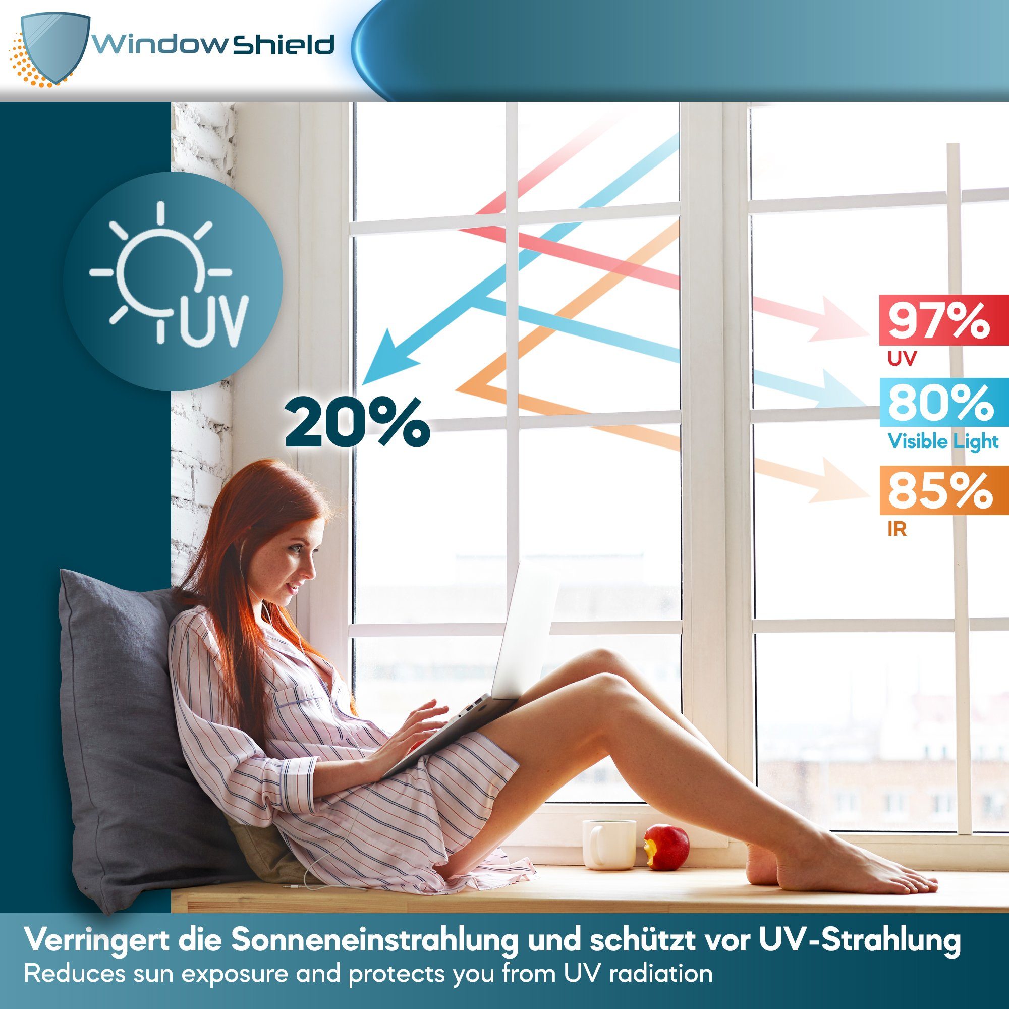 Sonnenschutz-Fensterfolie Fenster Verdunkelung mit Saugnäpfen, relaxdays,  60x100cm