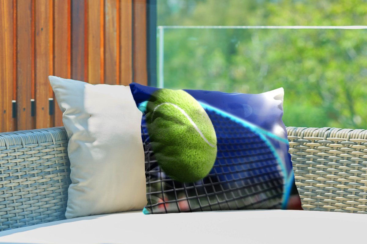 Kissenhülle Tennisschläger den Polyester, Dekokissen MuchoWow Outdoor-Dekorationskissen, Ball, Dekokissenbezug, trifft