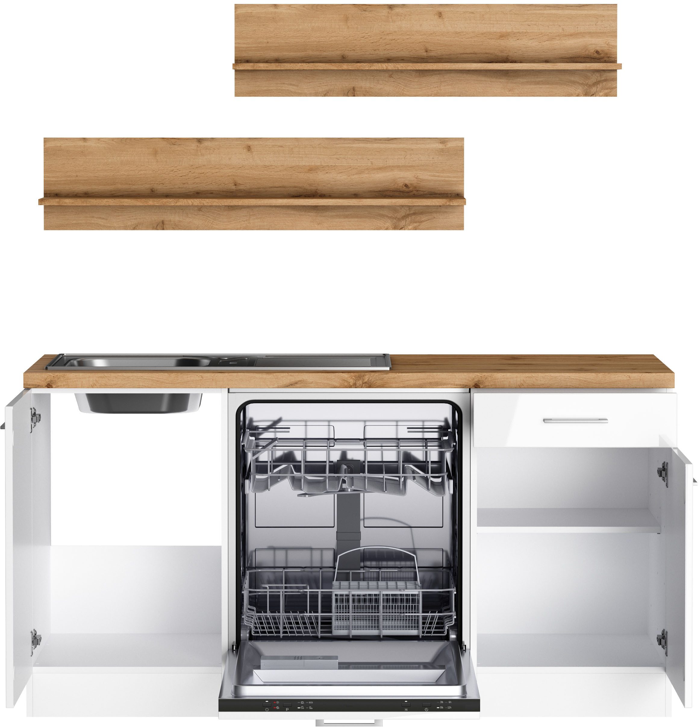 KOCHSTATION Winkelküche KS-Milan, optional mit Muldenlüfter, Stellbr.360/220 cm, wahlweise mit E-Geräten, Kochfeld mit Dunstabzug