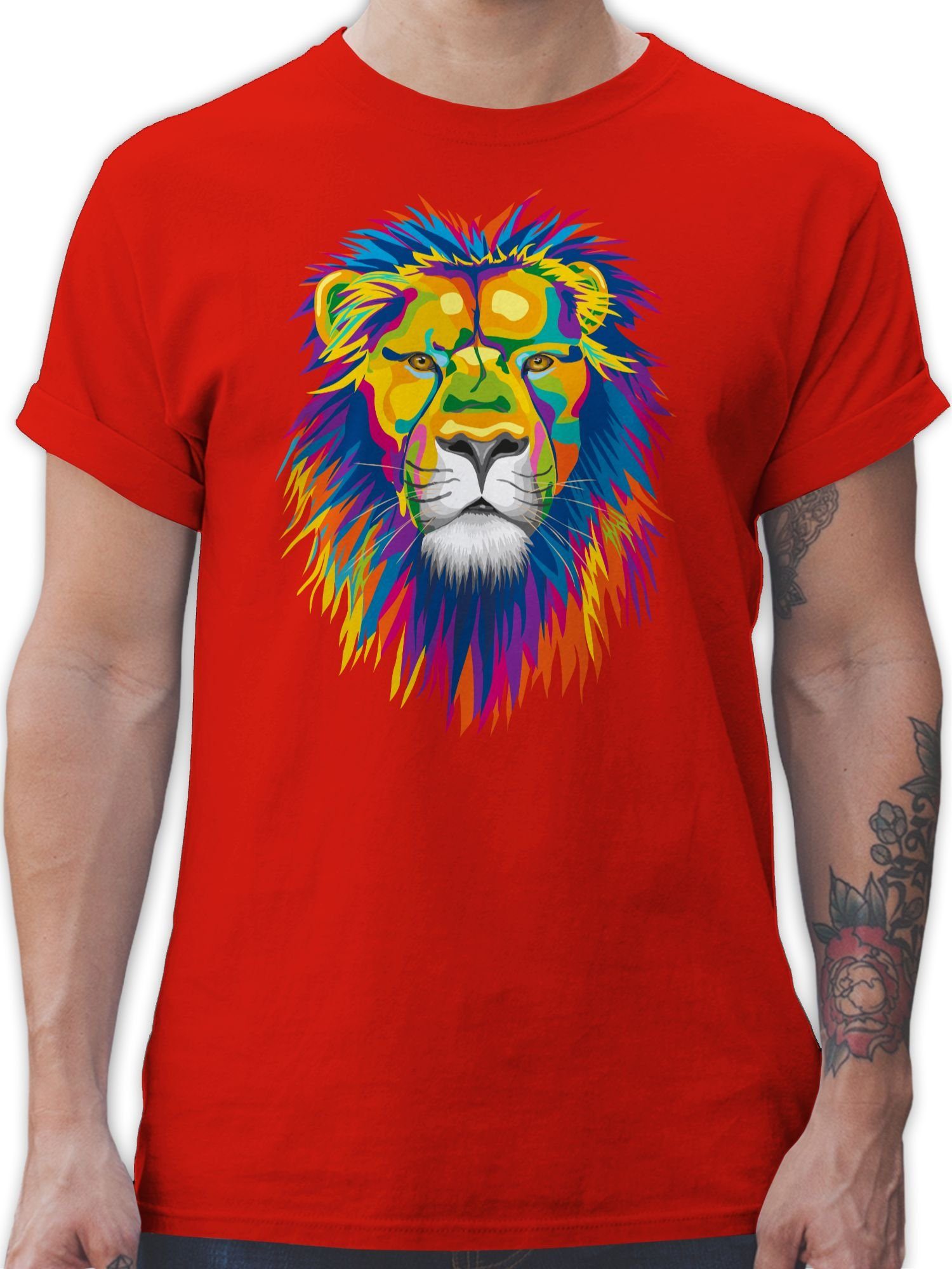 Shirtracer T-Shirt Löwe Lion Dschungel Deko Wildnis 03 Rot