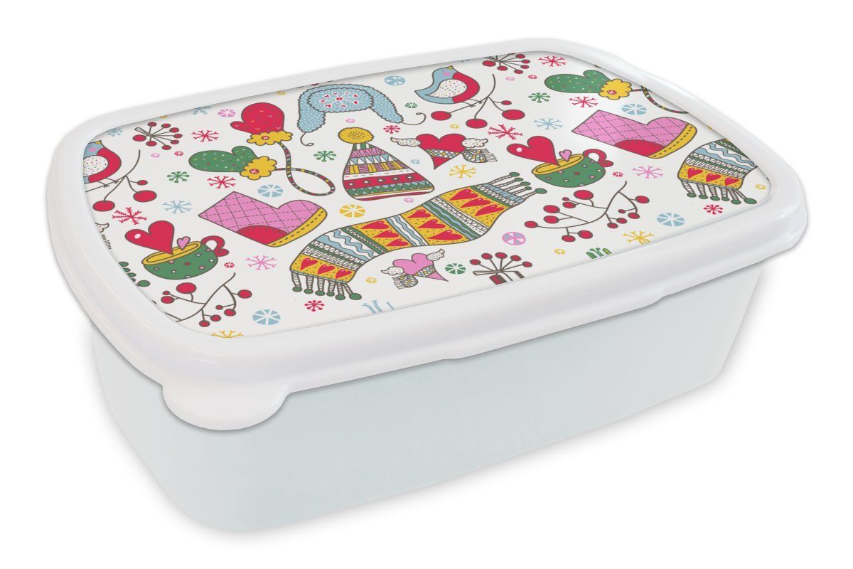 Weihnachten, - Mädchen MuchoWow Kinder und Jungs (2-tlg), Lunchbox - und Winter Erwachsene, für Muster Kunststoff, weiß Brotdose, Brotbox für