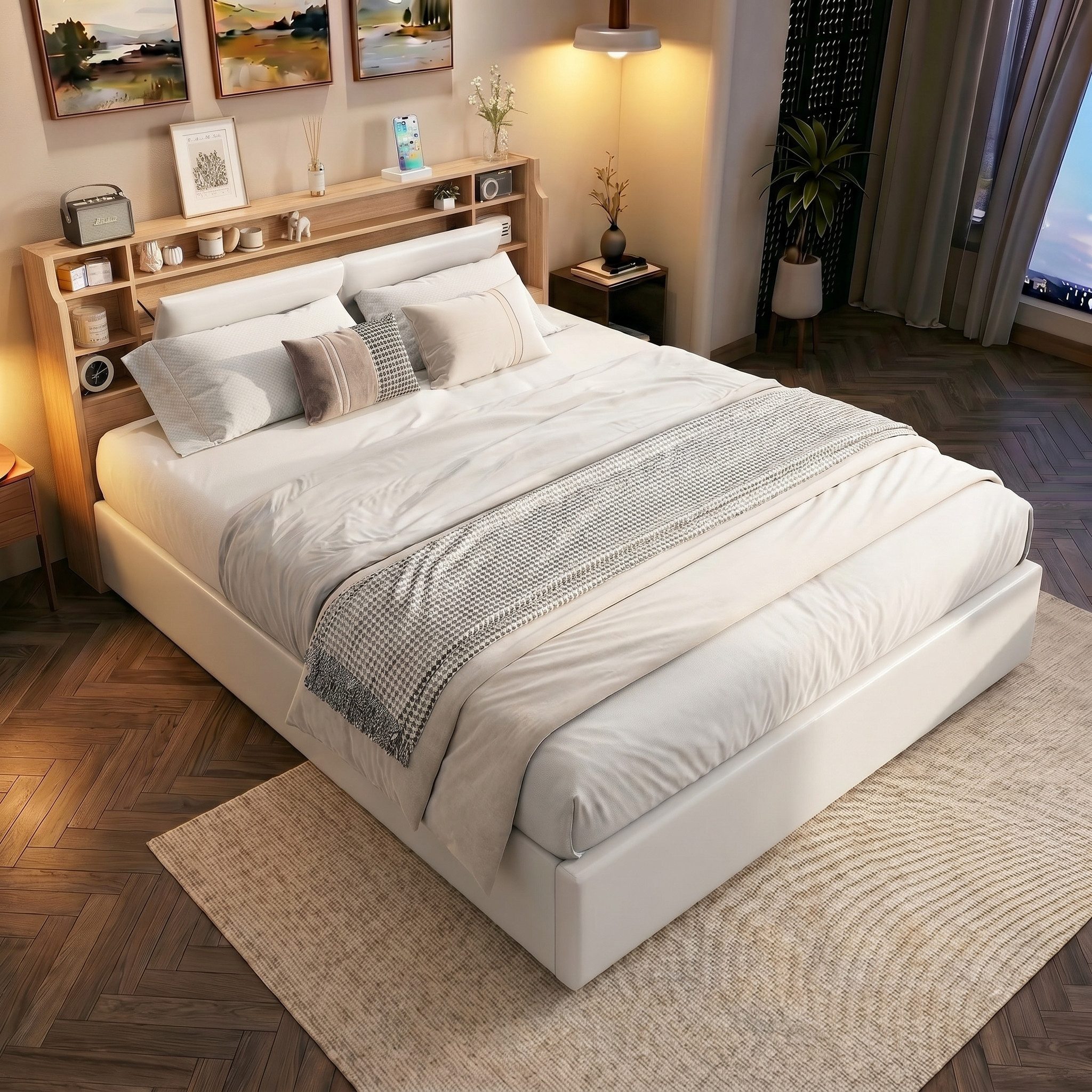 Gdood Polsterbett Doppelbett LED Stauraumbett (Zwei Größen erhältlich), Mit LED-Beleuchtung, Bettkasten, Nachttisch, PU