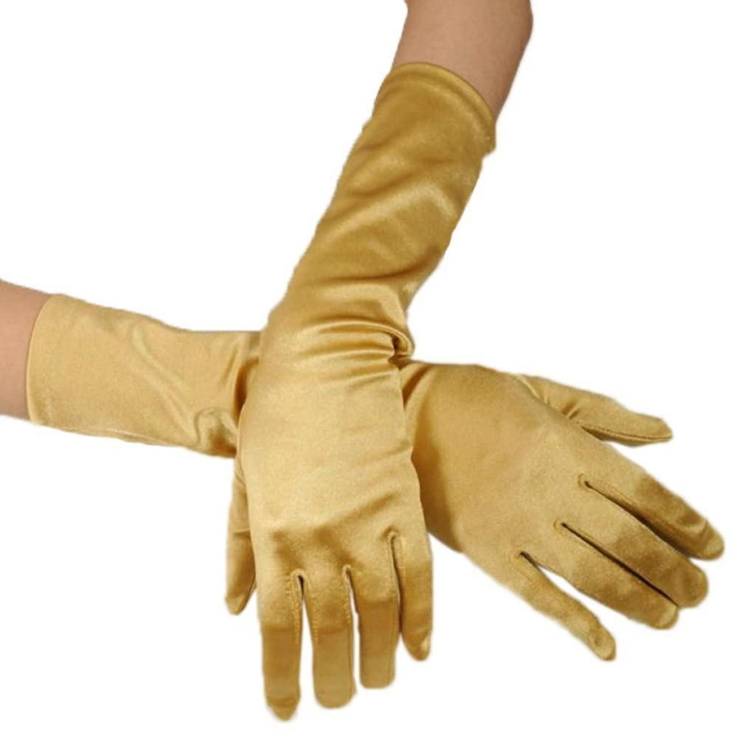 LuxusKollektion Abendhandschuhe Abendhandschuhe Damen mittel lang Gold Satin (1-St)
