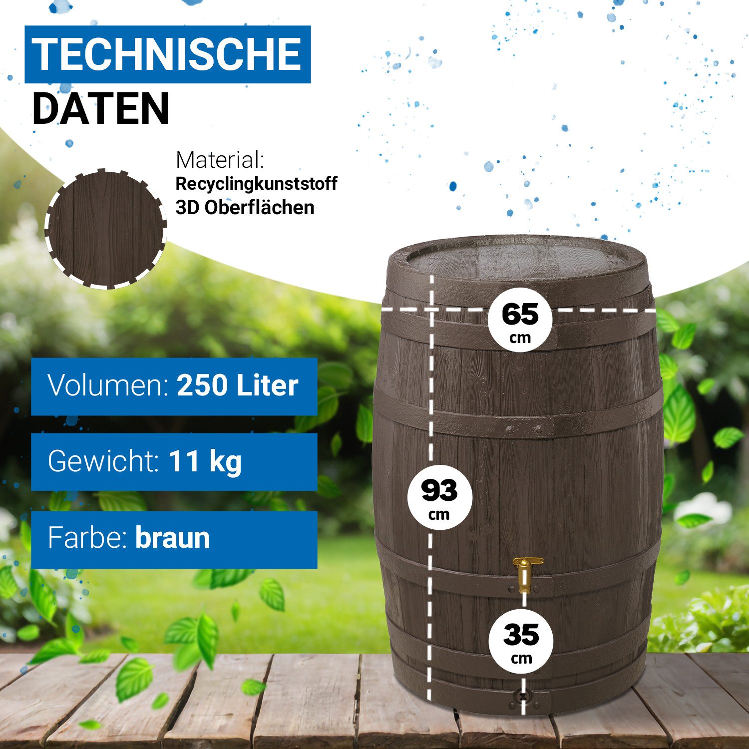 4rain Regentonne VINO Regenfass Komplett-Set 250 L braun, 250 l