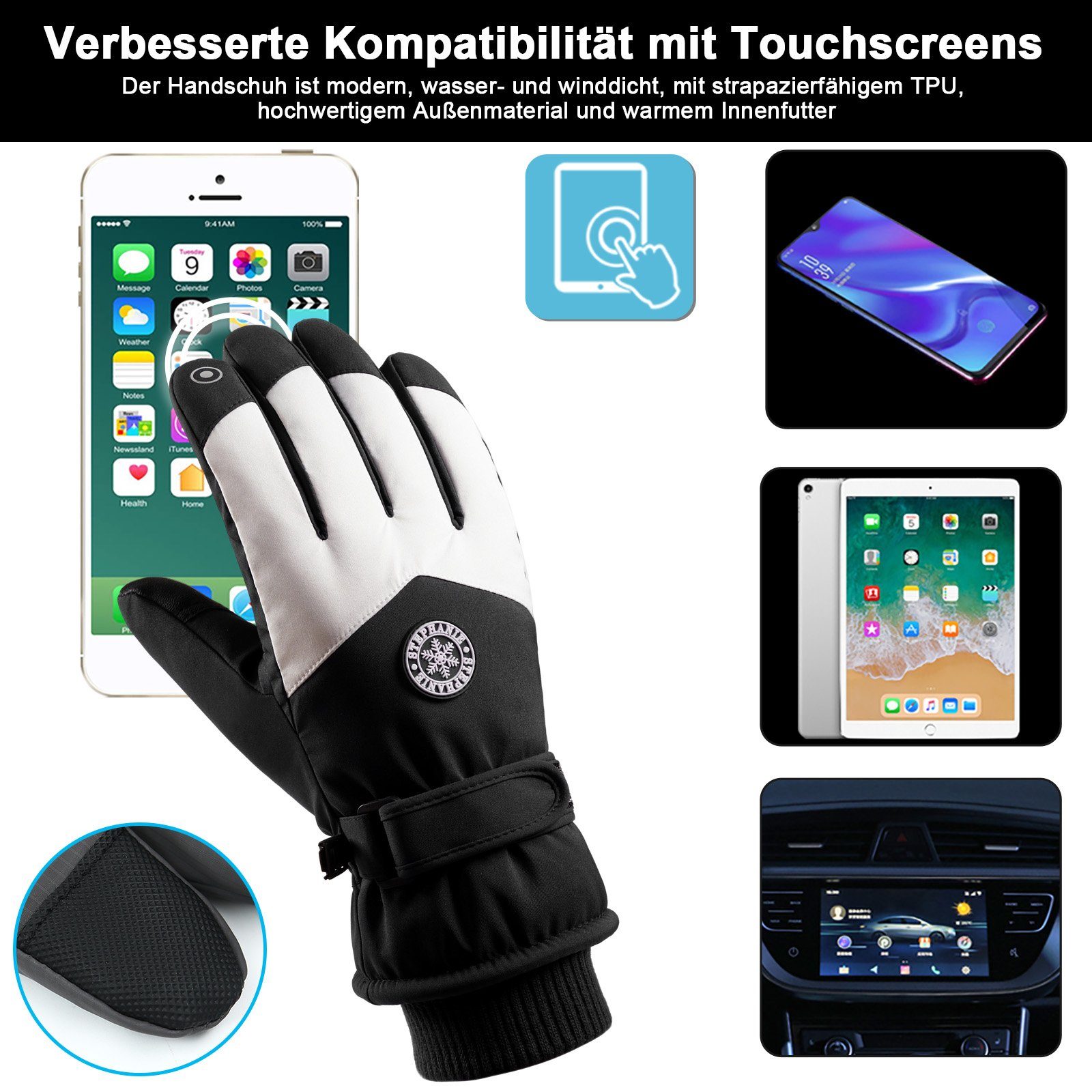 BTTO Hsch. Skihandschuhe Handschuhe Damen Herren Winter,Skihandschuhe,Winterhandschuhe Wasserdichte Touchscreen Handschuhe,für Skifahren Laufen Radfahren