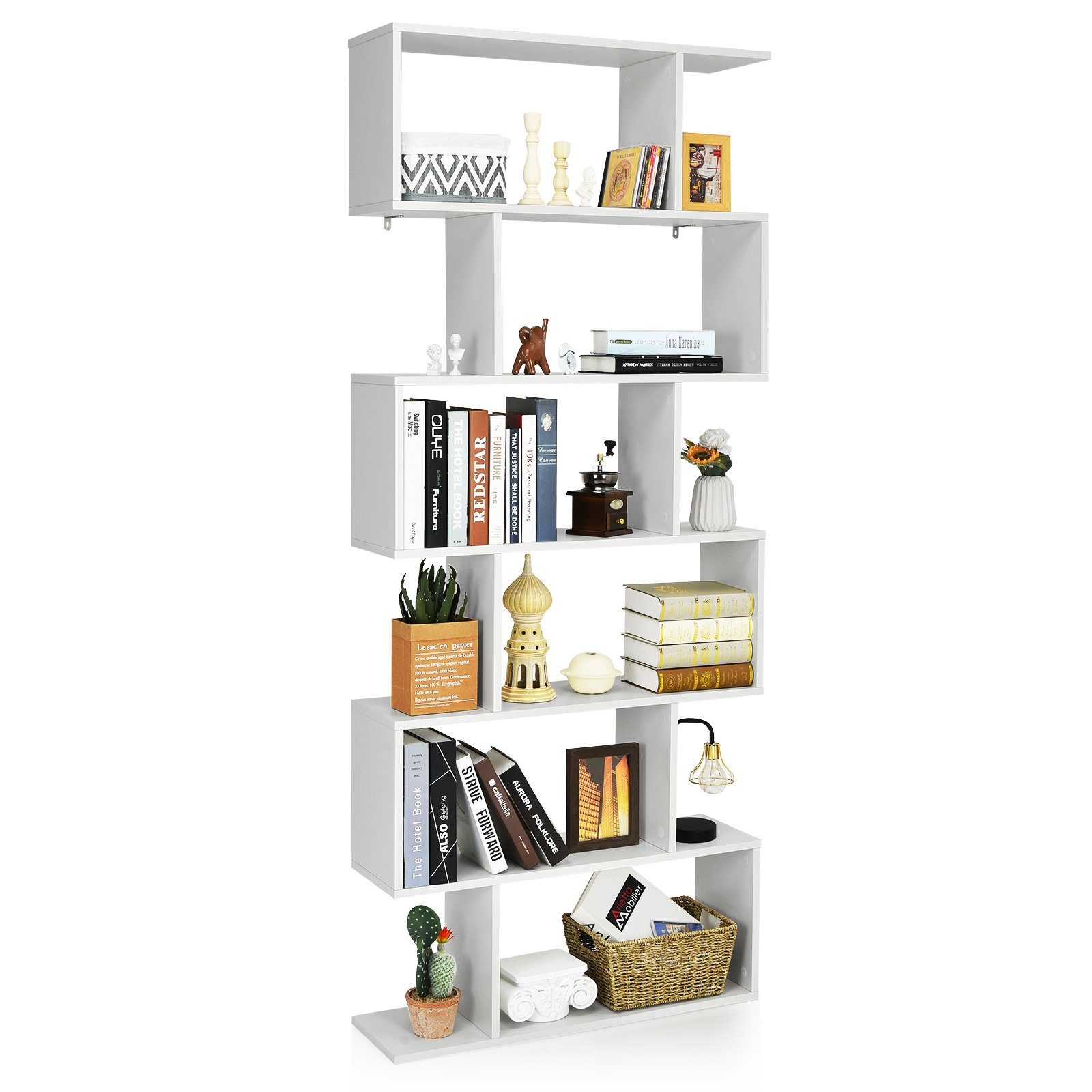 Bücherregal, Fächern, mit 20 COSTWAY weiß 6 kg/Ebene, 80x23x192cm, Standregal