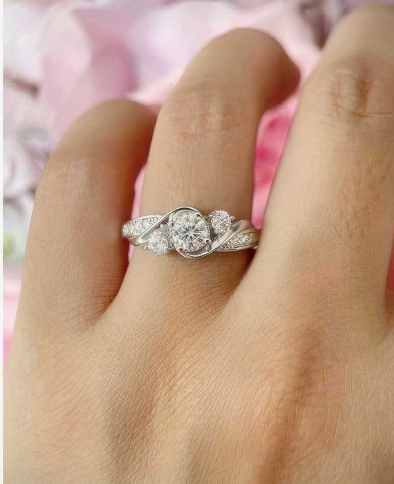Jumpeak Diamantring Drei-Steine-Diamantring,1ct engagement ring,14k Goldring, geschenk für schwester geburtstag,liebes geschenk für sie