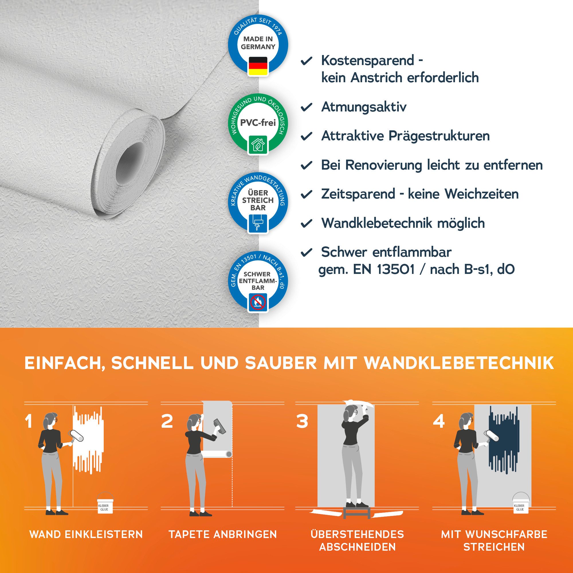 A.S. Création Vliestapete Meistervlies, leicht strukturiert, einfarbig, uni, unifarben, Tapete einfarbig Überstreichbar Tapeten Wohnzimmer Schlafzimmer Design