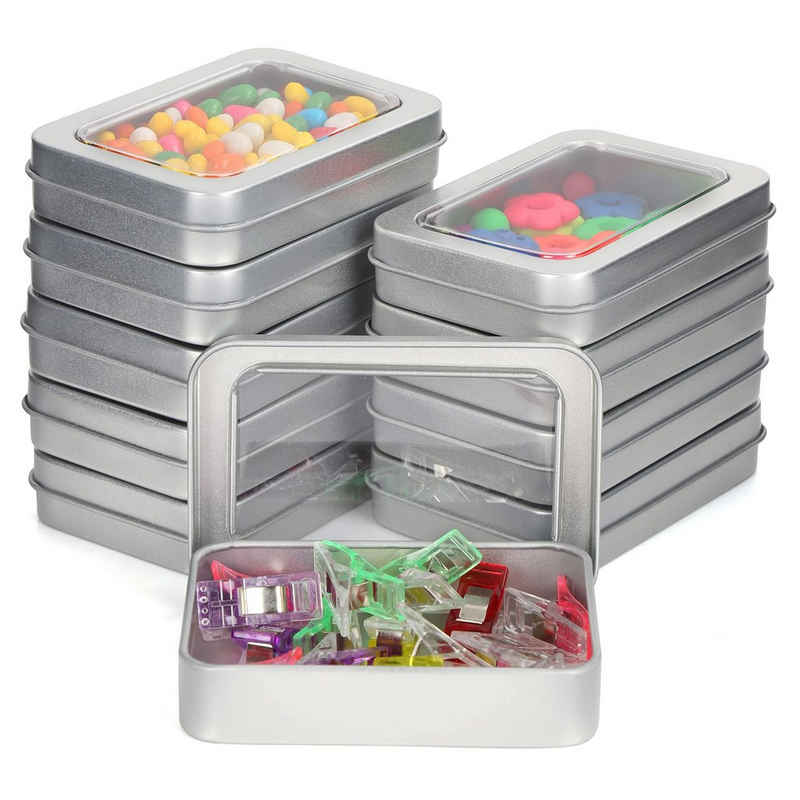 Kurtzy Aufbewahrungsbox 10er Set Metallboxen zur Aufbewahrung, silber, 9x6,3x1,8cm, 10er Pack Metall Aufbewahrungsboxen, silber, 9x6,3x1,8cm
