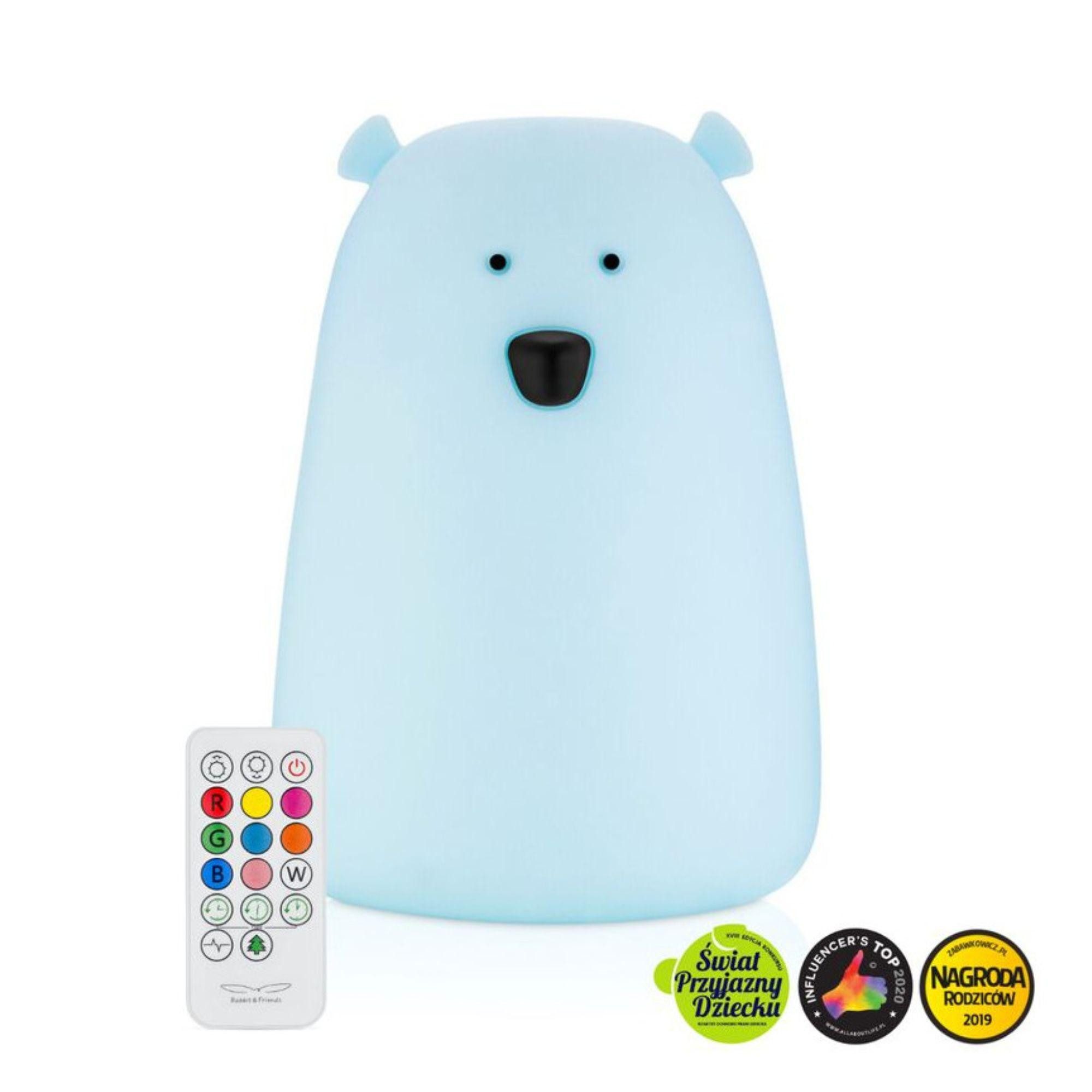 Rabbit & Friends LED Nachtlicht Bär Silikon Lampe mit Fernbedienung (blau), LED fest integriert