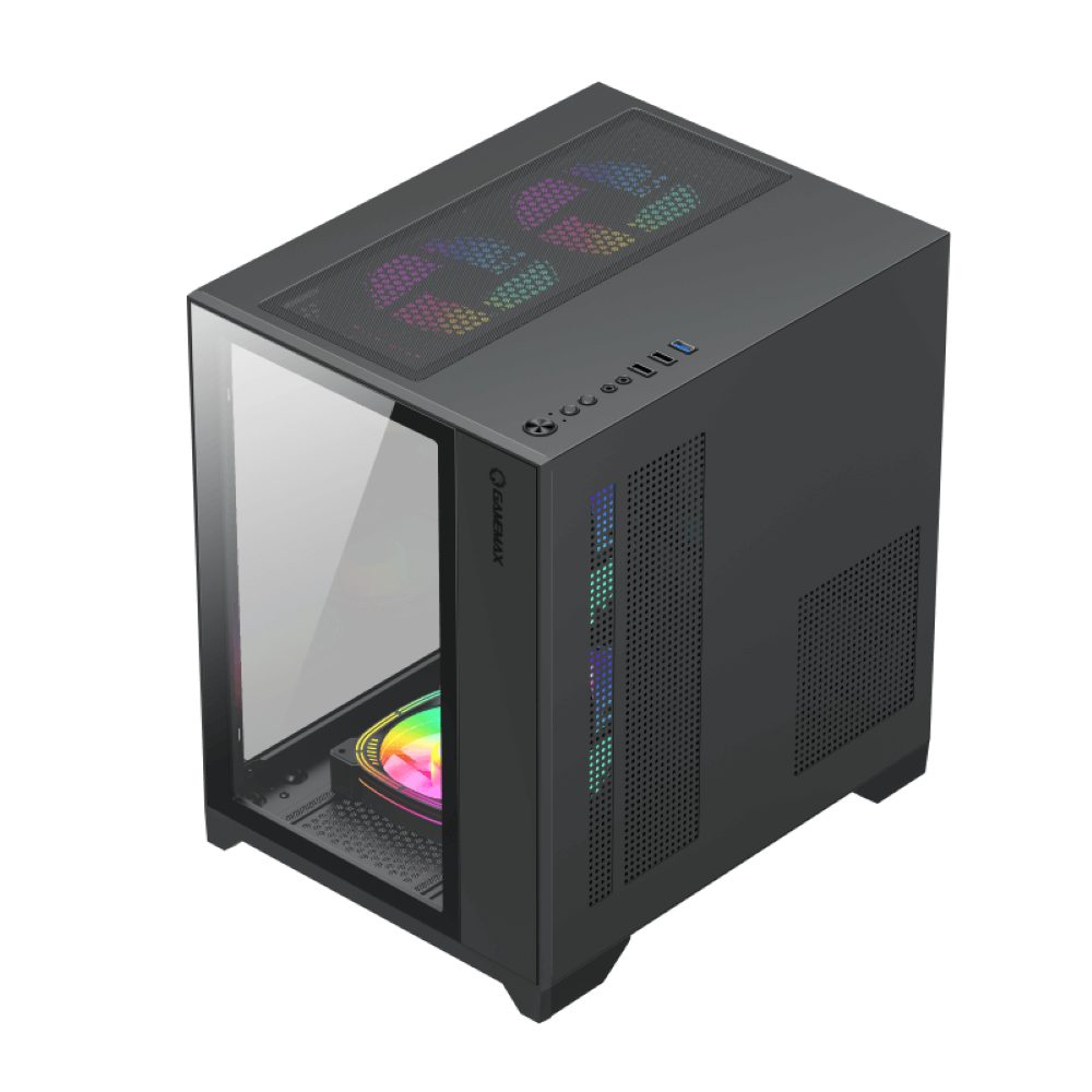 GAMEMAX Gaming-Gehäuse Infinity Mini BK, Mini-Tower, USB/Audio, 1x USB3.0, 2x USB2.0, Micro-ATX, schwarz, 5 Lüfter vormontiert