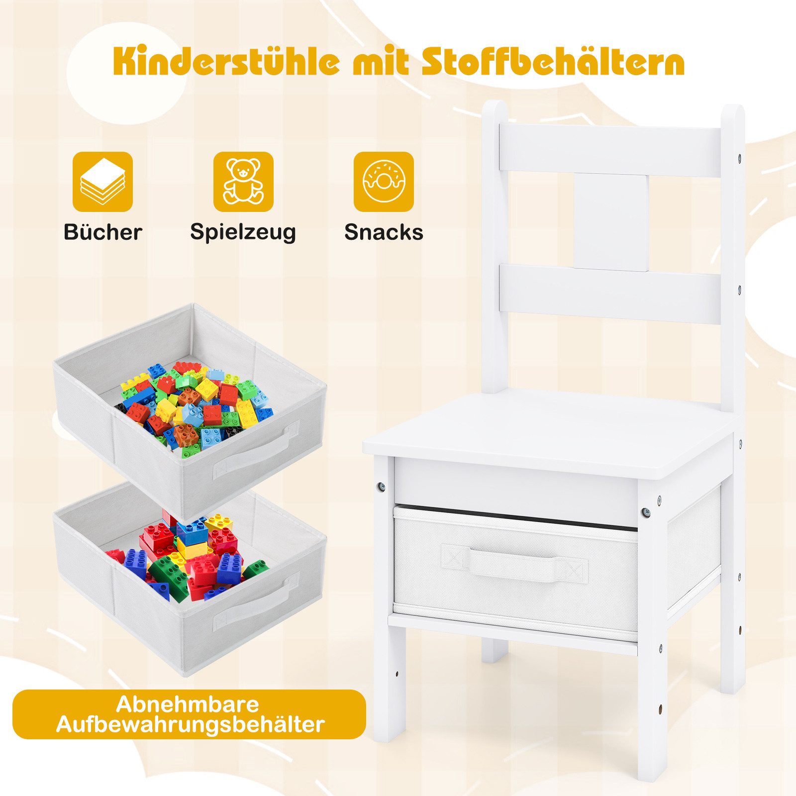 COSTWAY children's seating set (3-piece), chairs with fabric storage boxes, cat hole