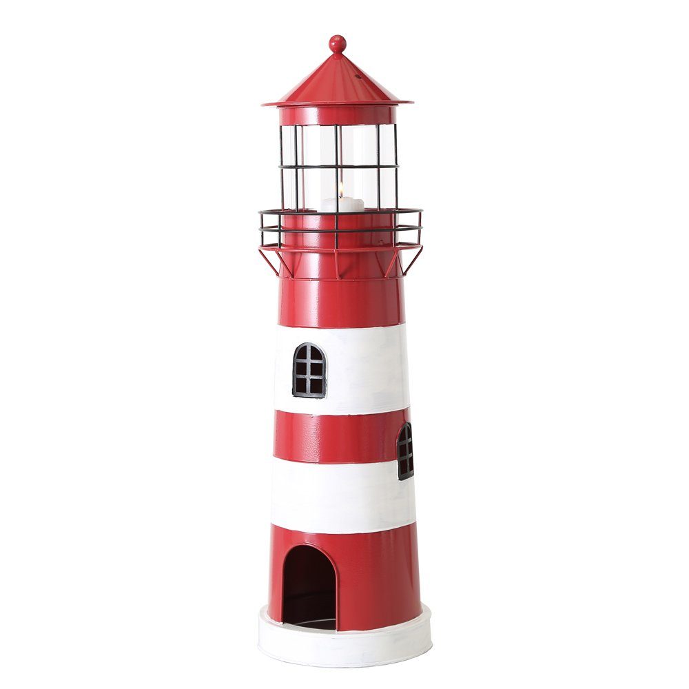 Maritime Deko Leuchtturm rot weiß ca 38 x Ø 11 cm aus Holz 