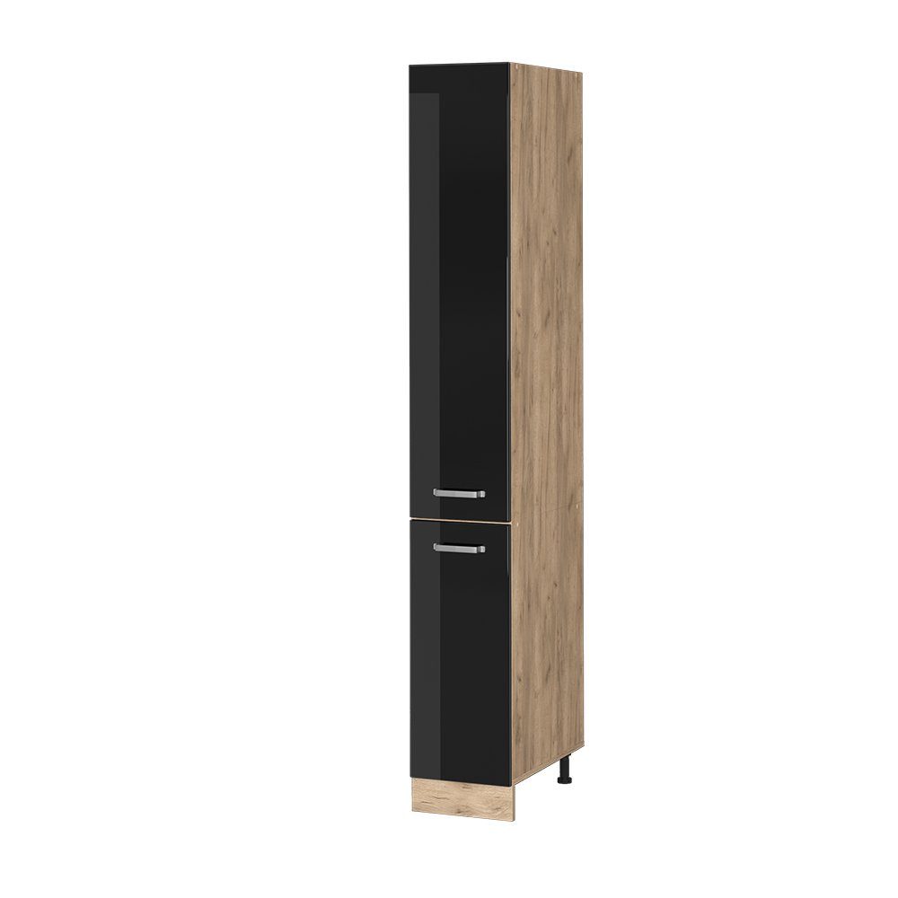 Vicco Hochschrank R-Line, Schwarz Hochglanz/Goldkraft Eiche, günstig online kaufen