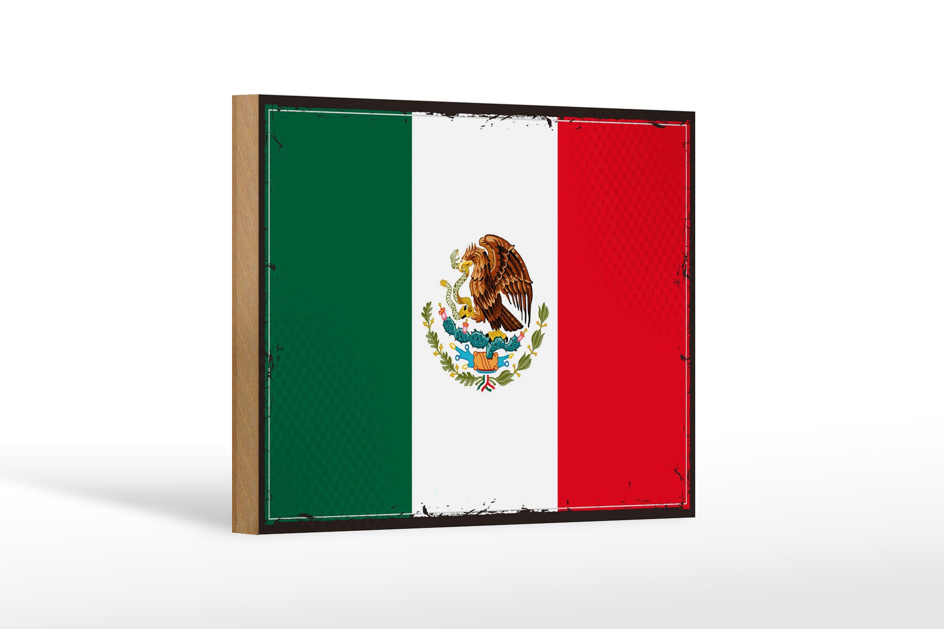 Femer GmbH Holzbild Flagge Mexikos 18x12 cm Retro Flag of Mexico, Flaggen (1 St), Glatte Holzfaserplatte (MDF), vorn beschichtet