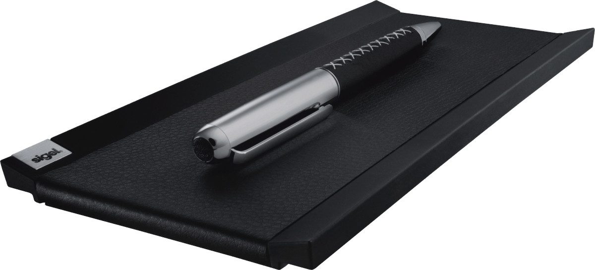 Sigel Tischaufsatz Stiftschale cintano : S saphirschwarzes Lederimitat B20x T1,1x H10cm