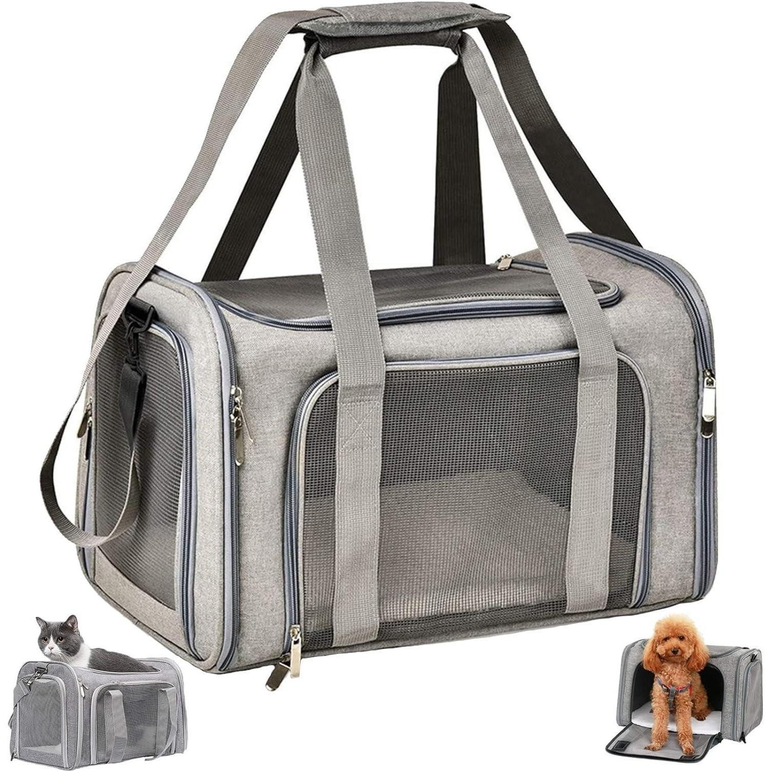 LuxusKollektion Tiertransporttasche Transporttasche Katze Hund faltbar 8kg Grau L 50 x B 34 x H 34 cm