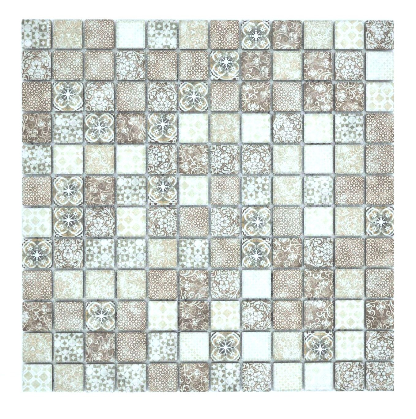 Mosani Mosaikfliesen Mosaik Keramik Steinzeug beige-braun Retro Küche Bad Dusche