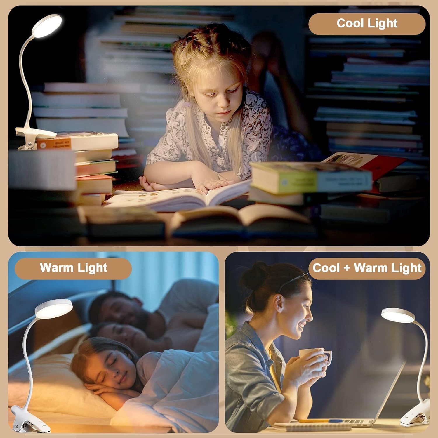 FELIXLEO LED Leselampe Leselampe Bett 36 LED Klemmlampe Dimmbar 6 Farben Weiß
